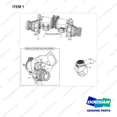 A524920 Drive Axle & Motor Gp - full parts diagram, item 1 marked - genuine Doosan / Bobcat forklift part