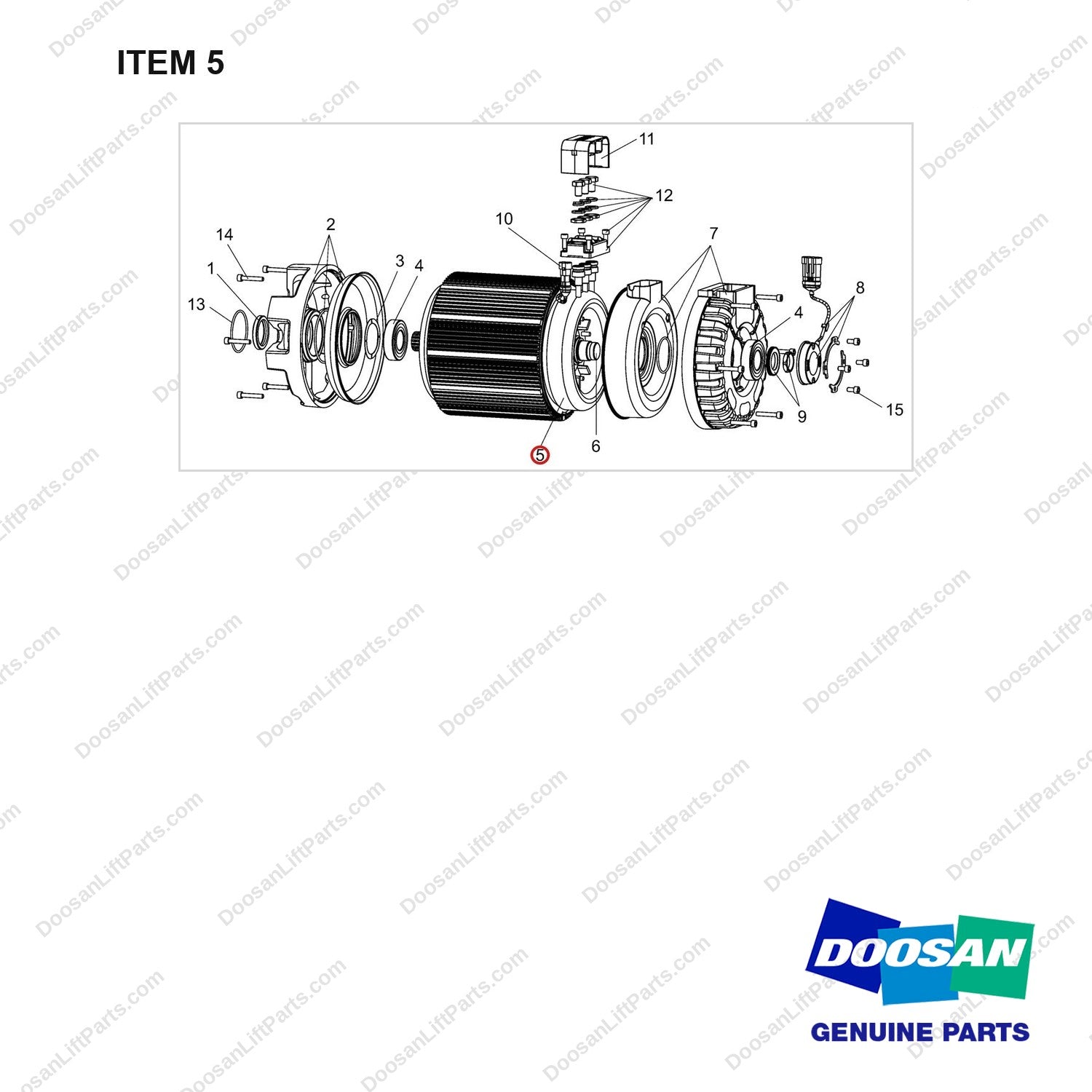 A524923 Motor Gp-Drive - full parts diagram, item 5 marked - genuine Doosan / Bobcat forklift part