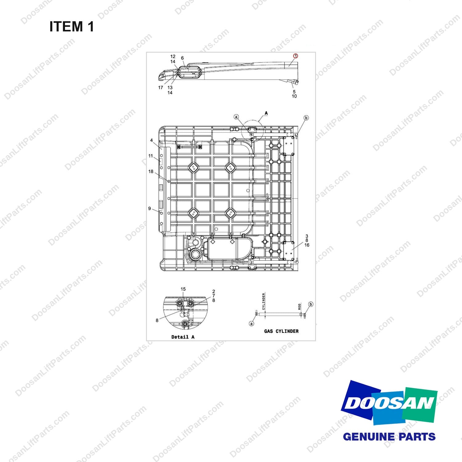 A581472 HOOD ASSY;B40/50X CH10 - full parts diagram, item 1 marked - genuine Doosan / Bobcat forklift part