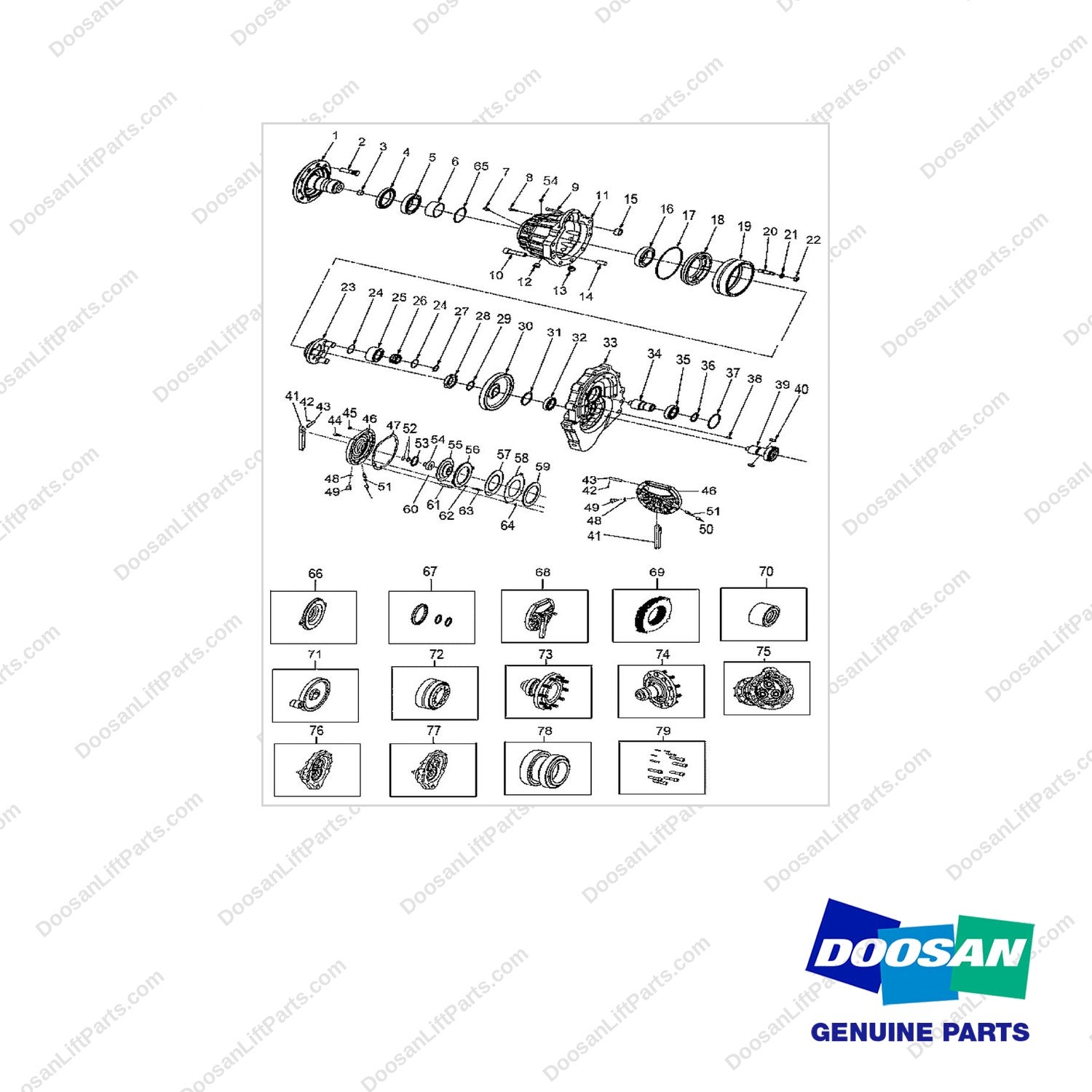 A583221 AXLE,DRIVE;LEFT HAND - full parts diagram - genuine Doosan / Bobcat forklift part