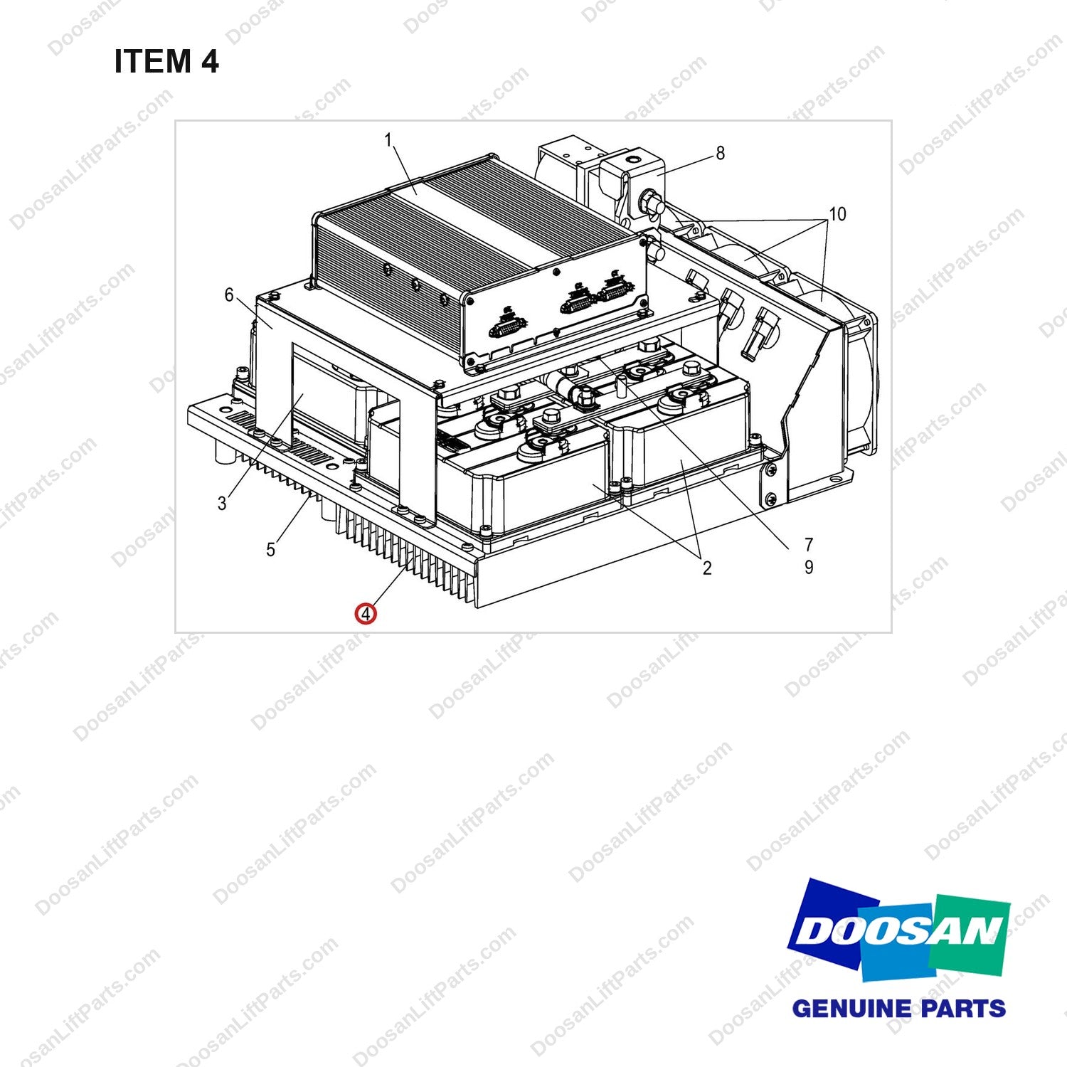 A584913 CONTROLLER ASSY;AC DRIVE AND PUMP MOTOR - full parts diagram, item 4 marked - genuine Doosan / Bobcat forklift part
