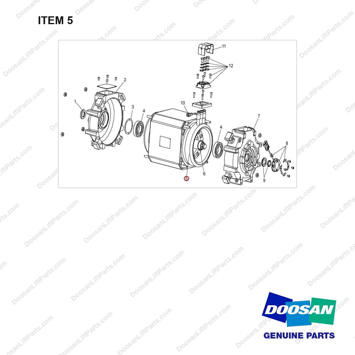A584931 MOTOR ASSY,PUMP - full parts diagram, item 5 marked - genuine Doosan / Bobcat forklift part