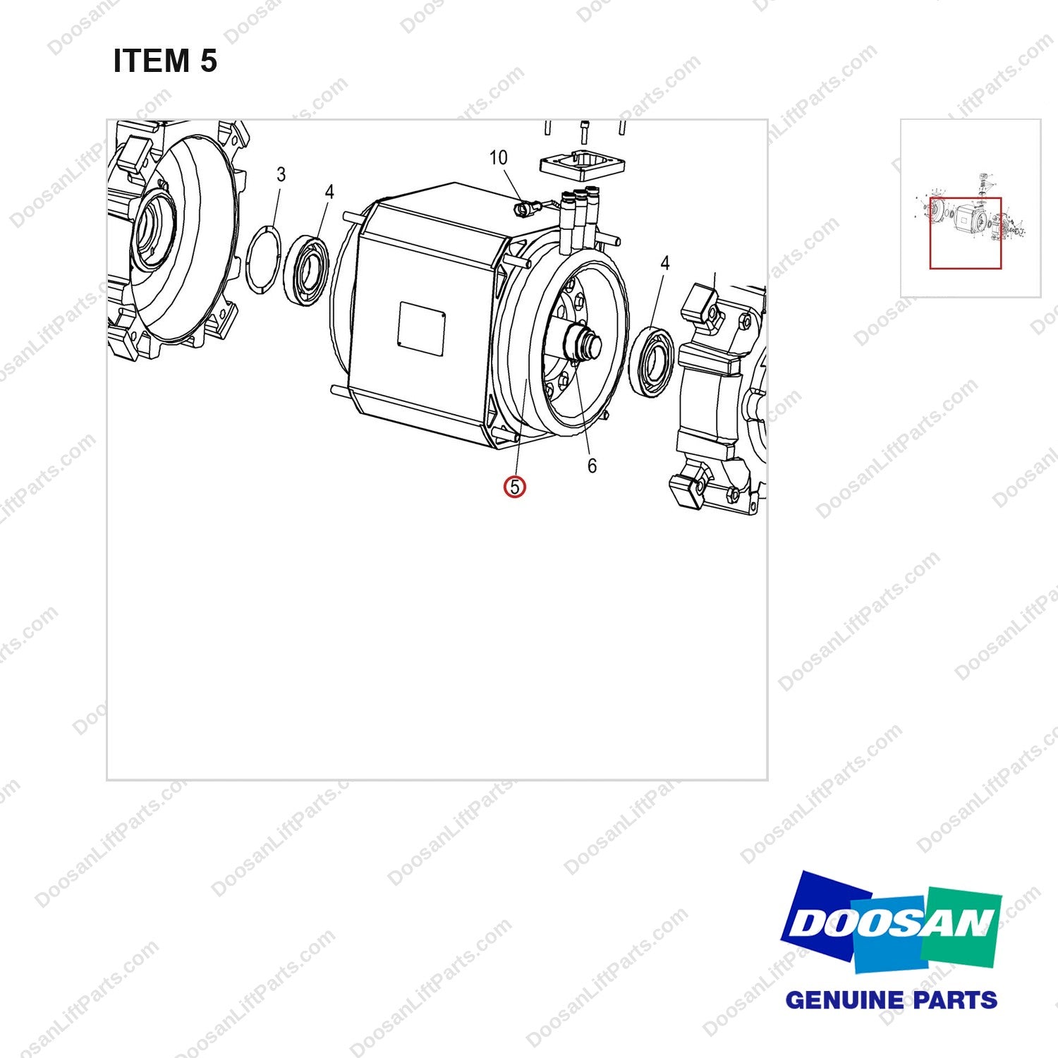 A584931 MOTOR ASSY,PUMP - parts diagram, item 5 shown - genuine Doosan / Bobcat forklift part