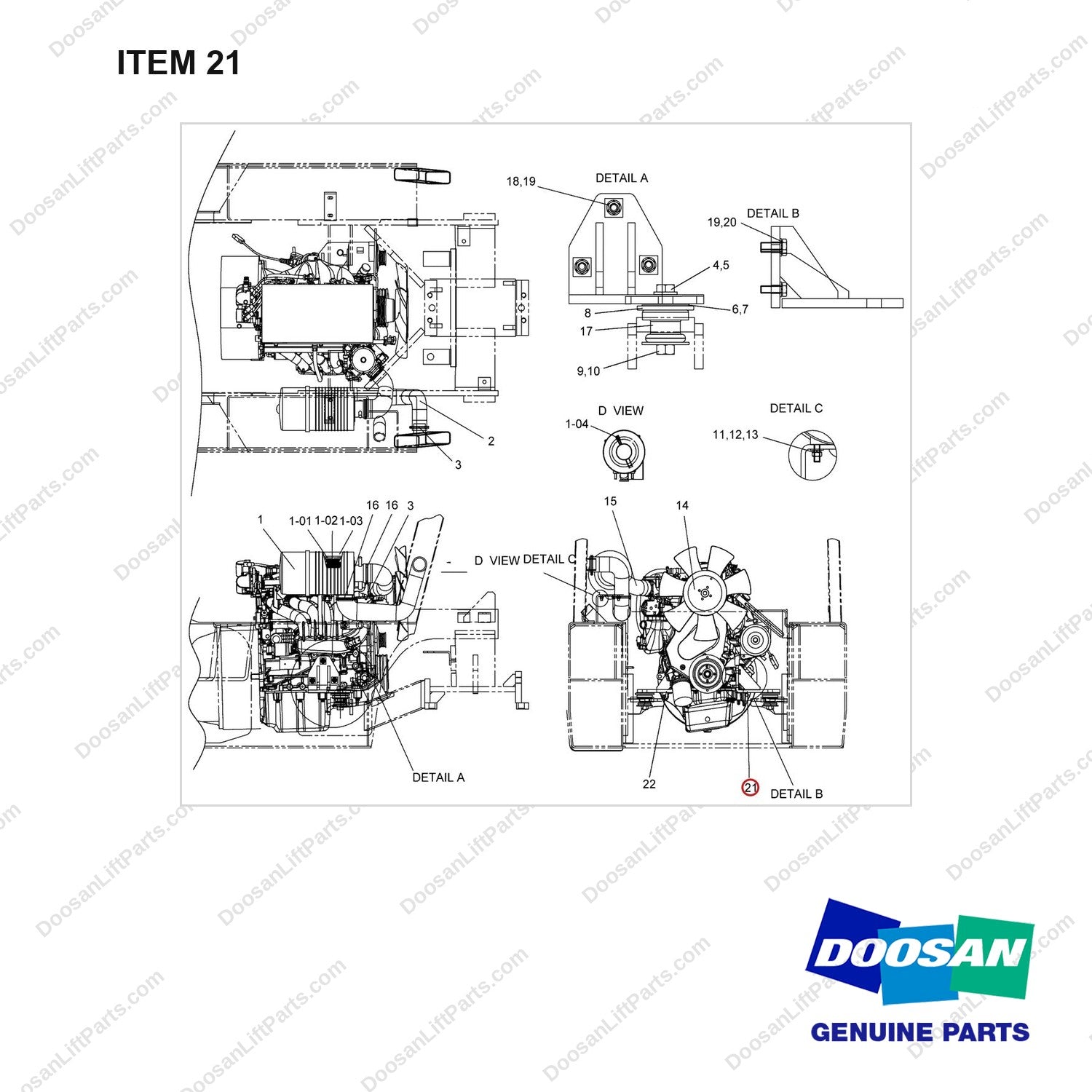 A601028 Air Cleaner Gp - full parts diagram, item 21 marked - genuine Doosan / Bobcat forklift part
