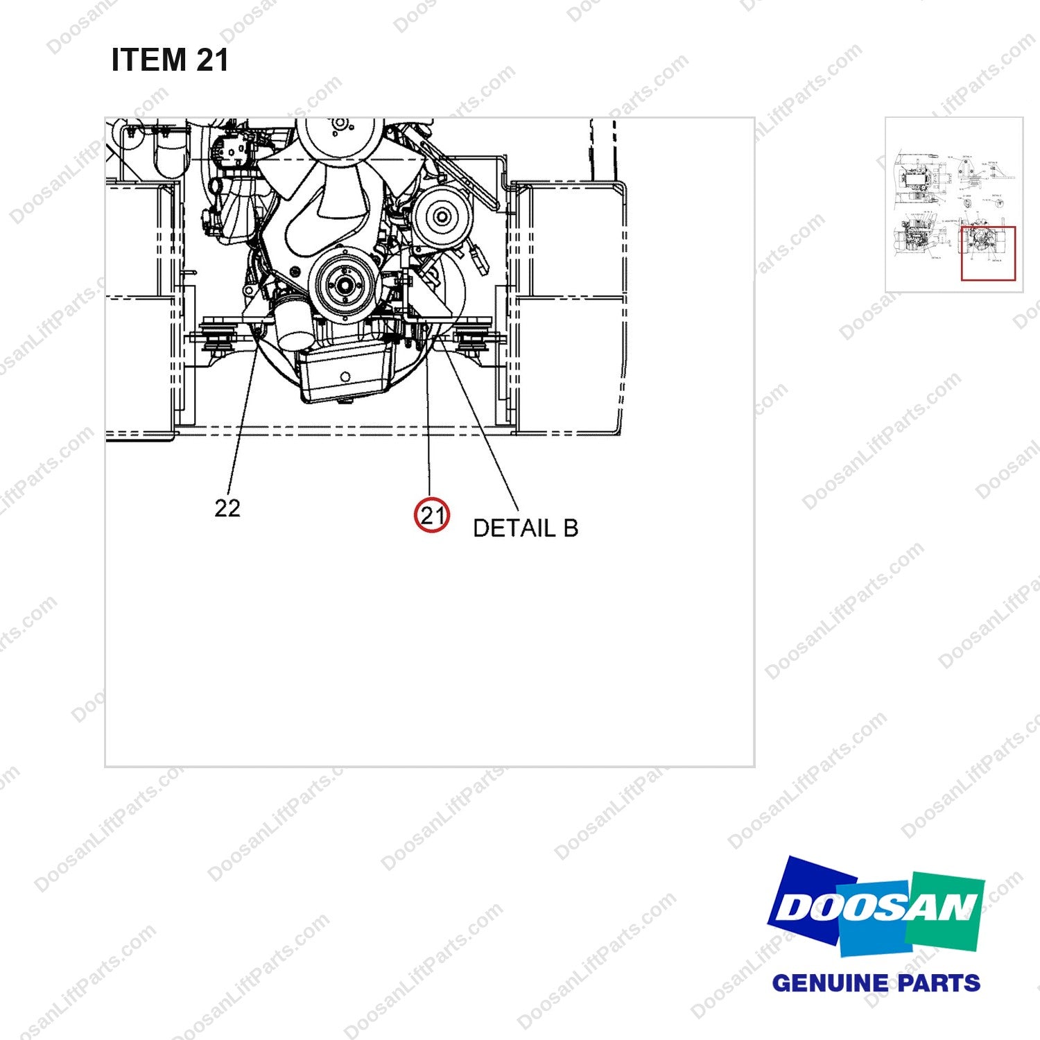 A601028 Air Cleaner Gp - parts diagram, item 21 shown - genuine Doosan / Bobcat forklift part