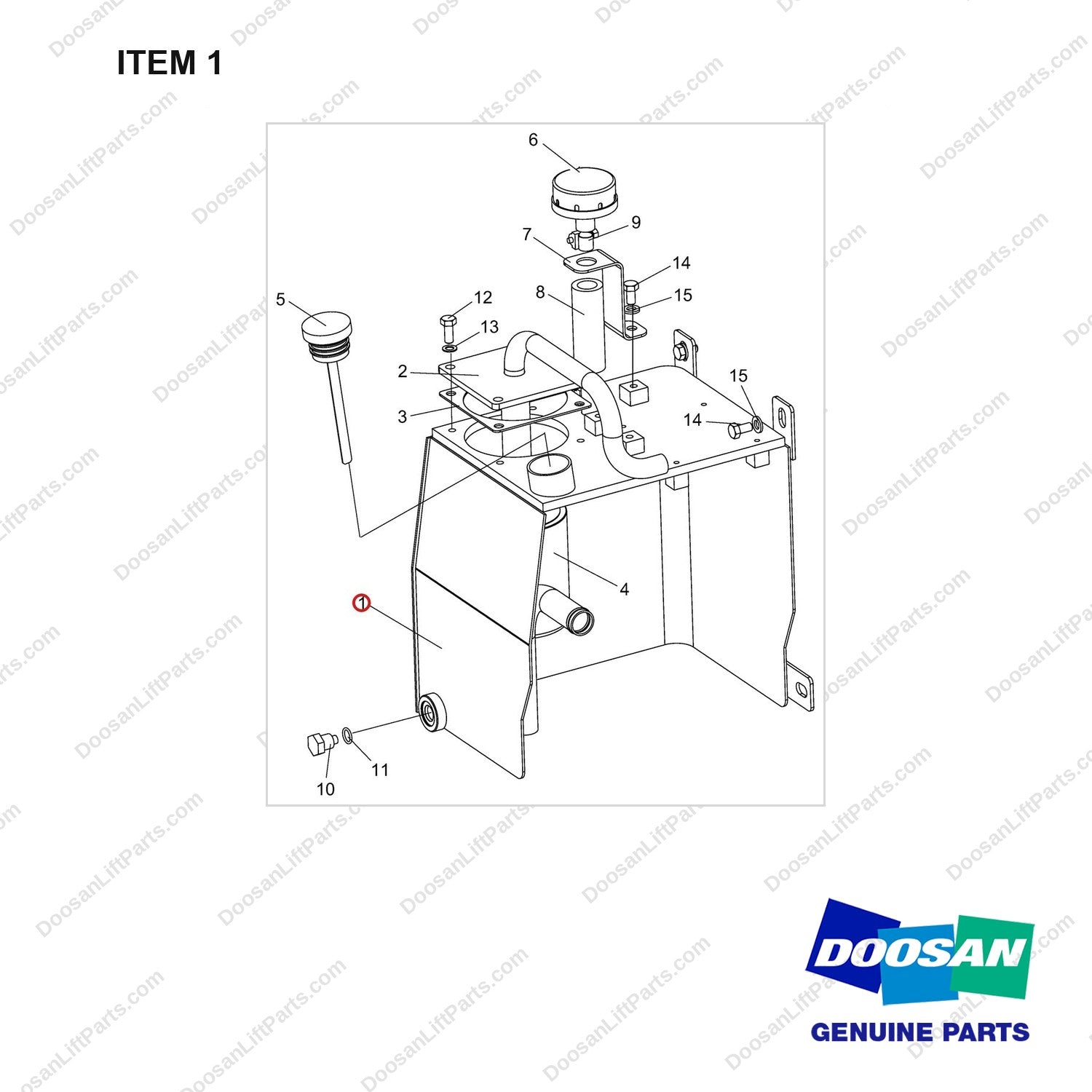 A641071 Tank Gp - Hydaulic - full parts diagram, item 1 marked - genuine Doosan / Bobcat forklift part