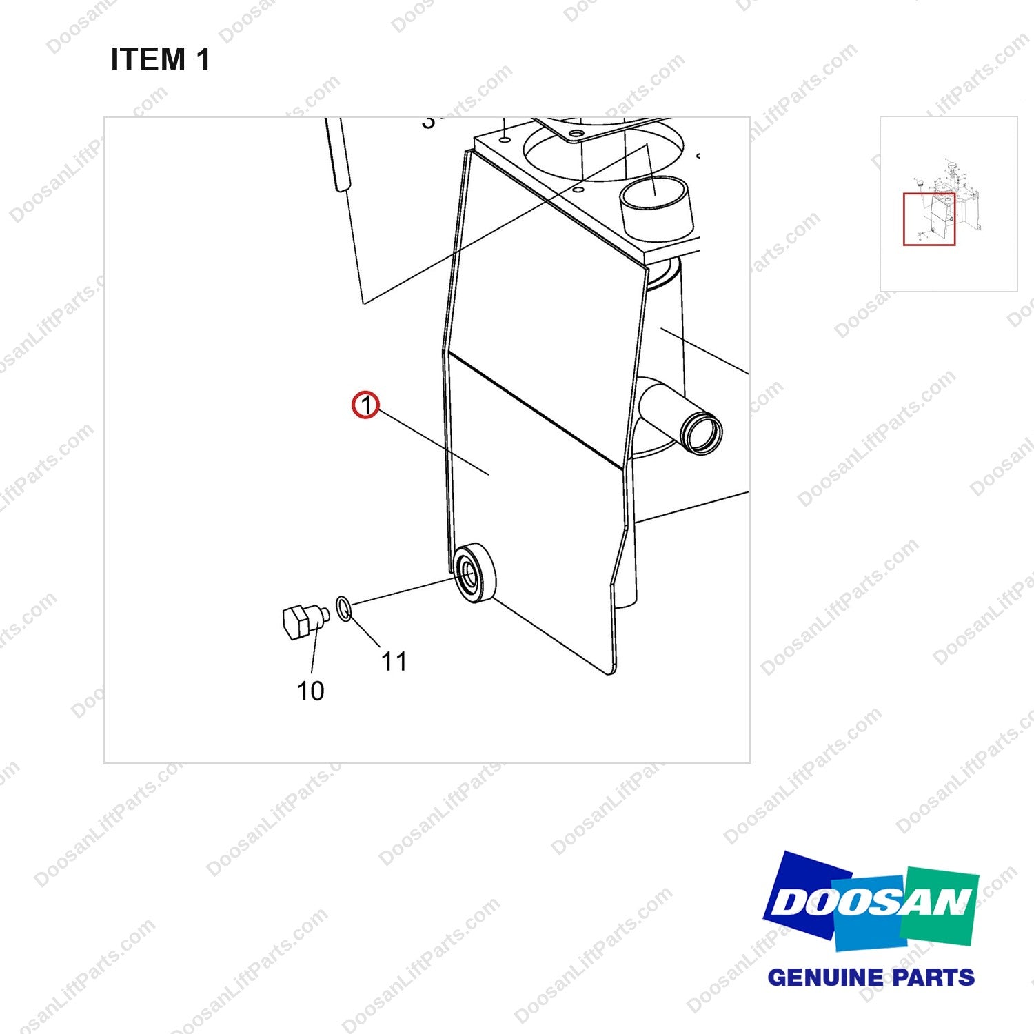 A641071 Tank Gp - Hydaulic - parts diagram, item 1 shown - genuine Doosan / Bobcat forklift part