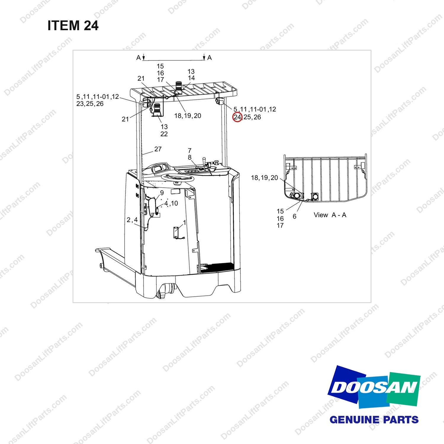 A641245 Lighting Gp - Option - full parts diagram, item 24 marked - genuine Doosan / Bobcat forklift part