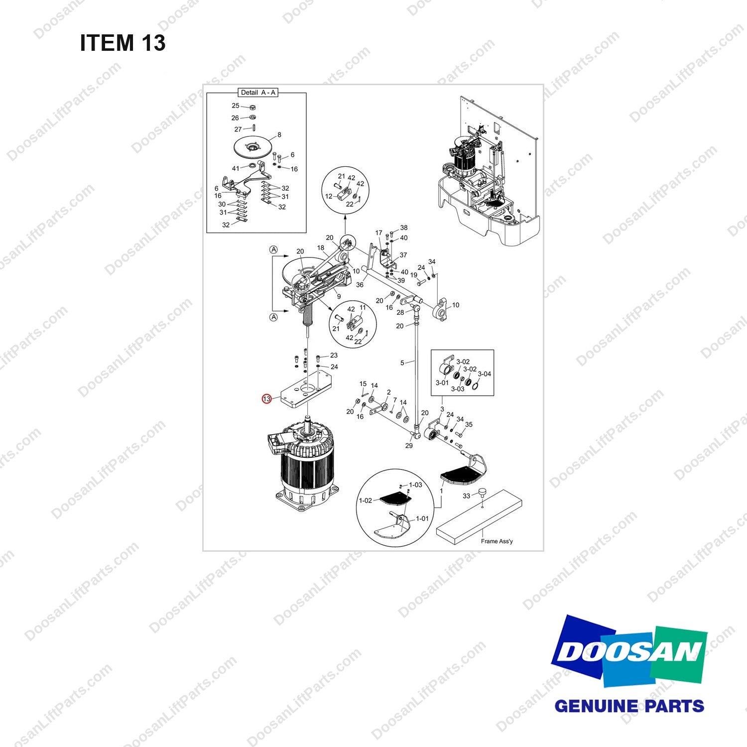 A641735 Control Gp-Brake - full parts diagram, item 13 marked - genuine Doosan / Bobcat forklift part