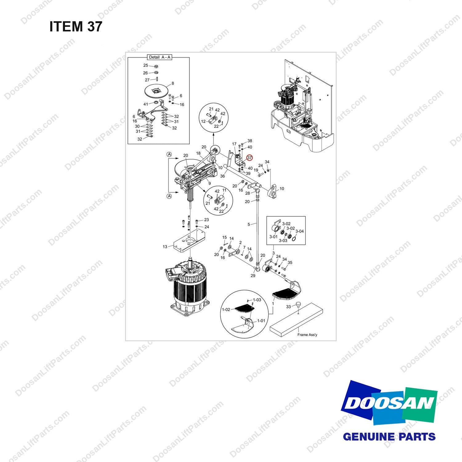 A641750 Control Gp-Brake - full parts diagram, item 37 marked - genuine Doosan / Bobcat forklift part