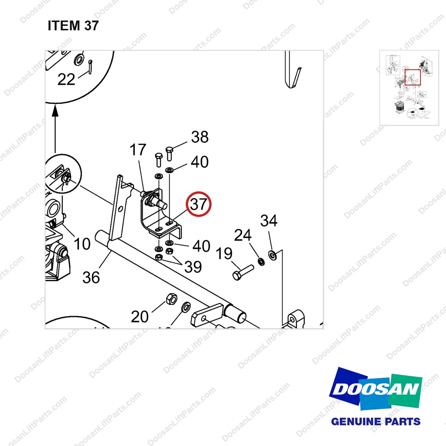 A641750 Control Gp-Brake - parts diagram, item 37 shown - genuine Doosan / Bobcat forklift part