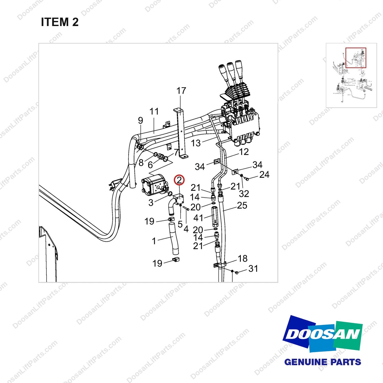 A641810 Lines Gp-Mast Operating - parts diagram, item 2 shown - genuine Doosan / Bobcat forklift part