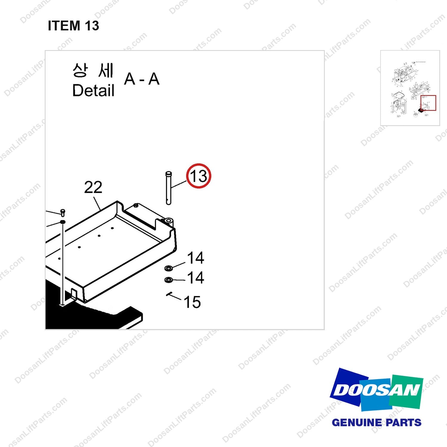 A641849 Panel Gp - Outer - parts diagram, item 13 shown - genuine Doosan / Bobcat forklift part