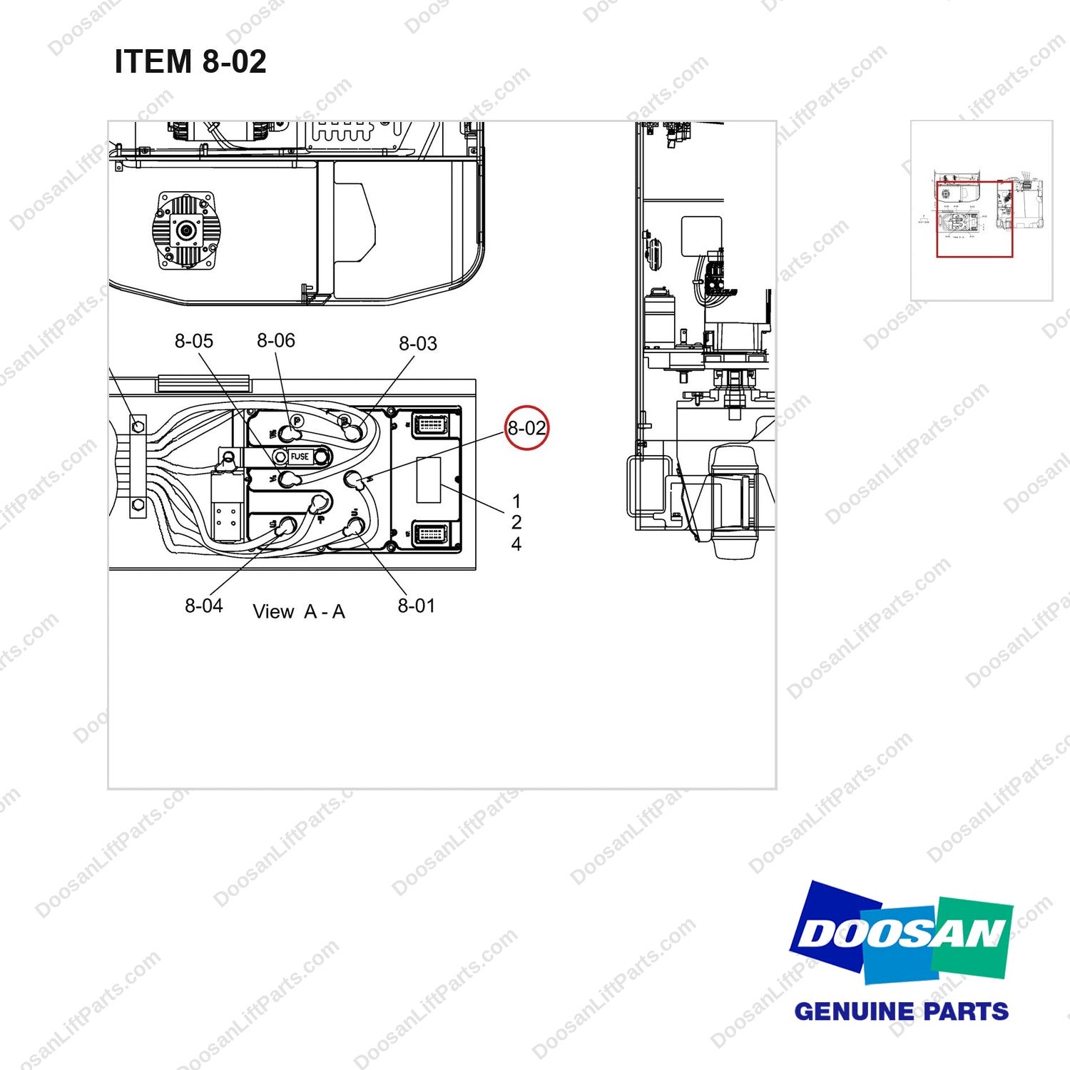 A644283 Panel Gp-Control - parts diagram, item 8-02 shown - genuine Doosan / Bobcat forklift part