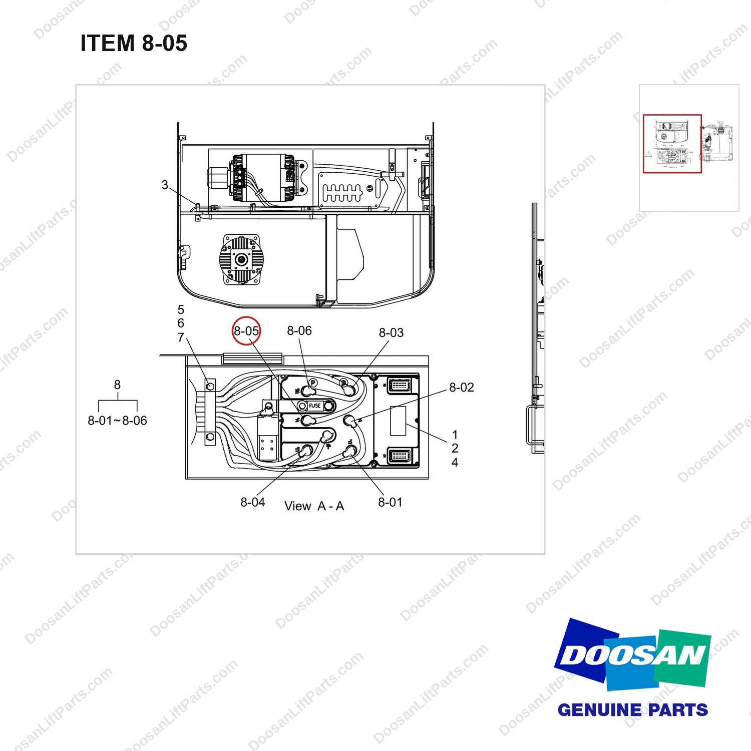 A644286 Panel Gp-Control - parts diagram, item 8-05 shown - genuine Doosan / Bobcat forklift part