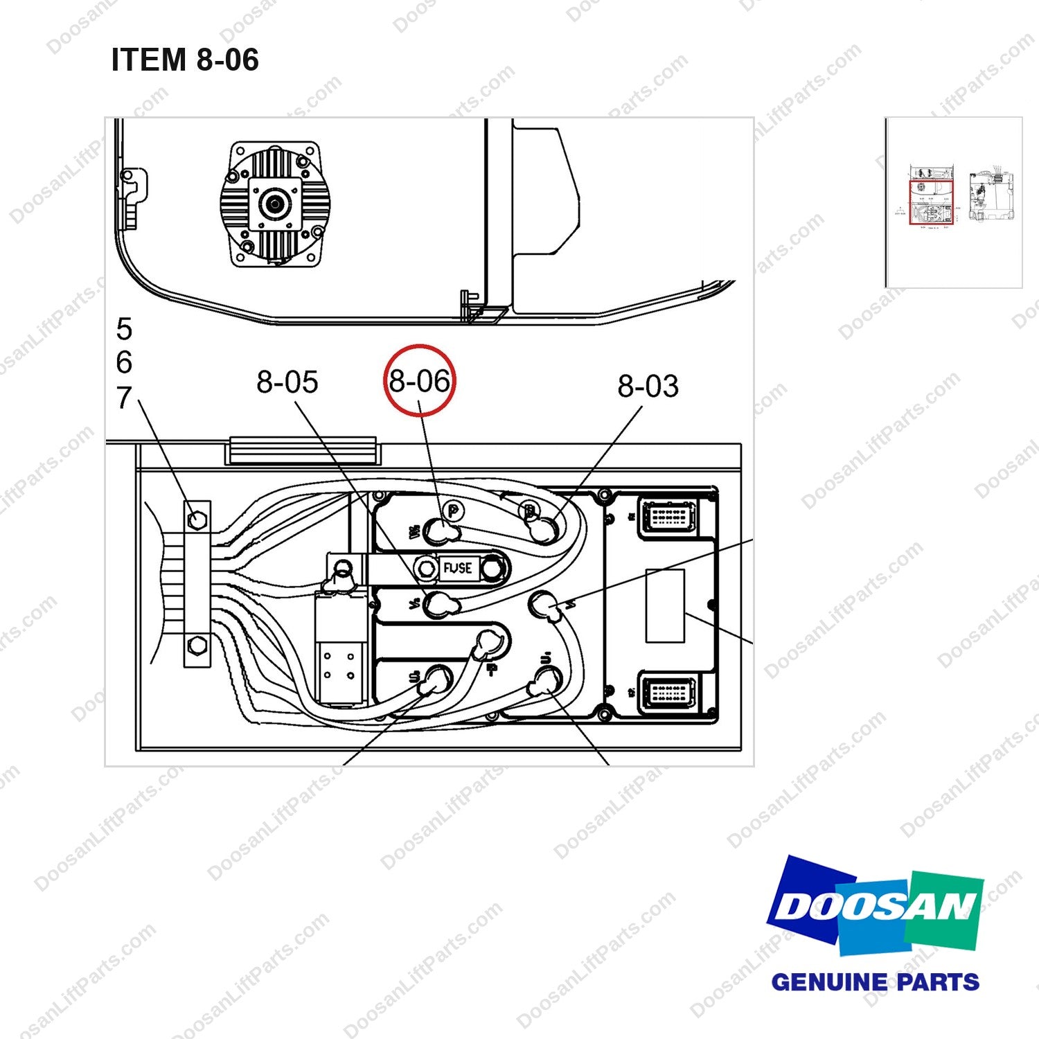 A644287 Panel Gp-Control - parts diagram, item 8-06 shown - genuine Doosan / Bobcat forklift part