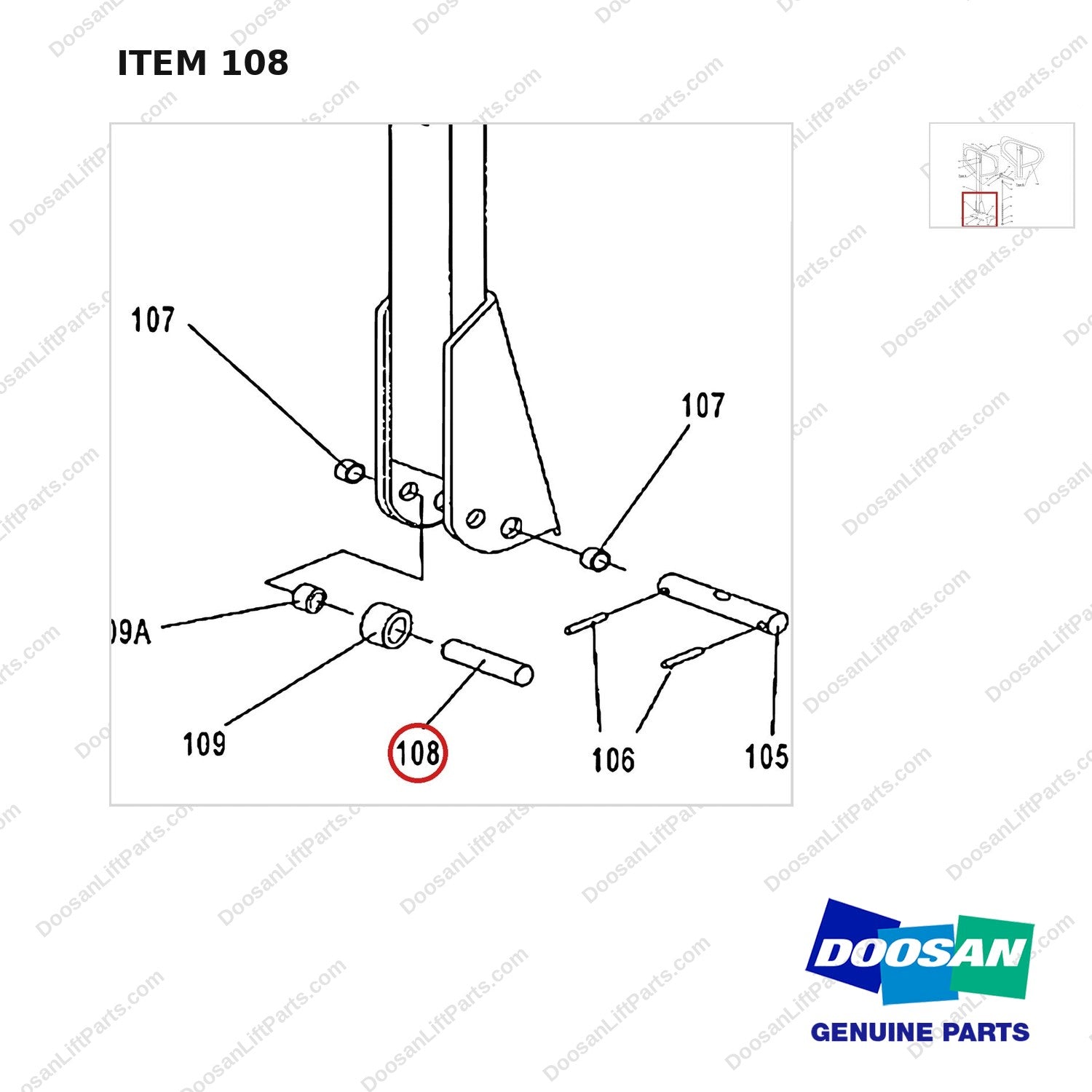 AC108 HPT28 HAND PALLET TRUCK - HANDLE - parts diagram, item 108 shown - genuine Doosan / Bobcat forklift part