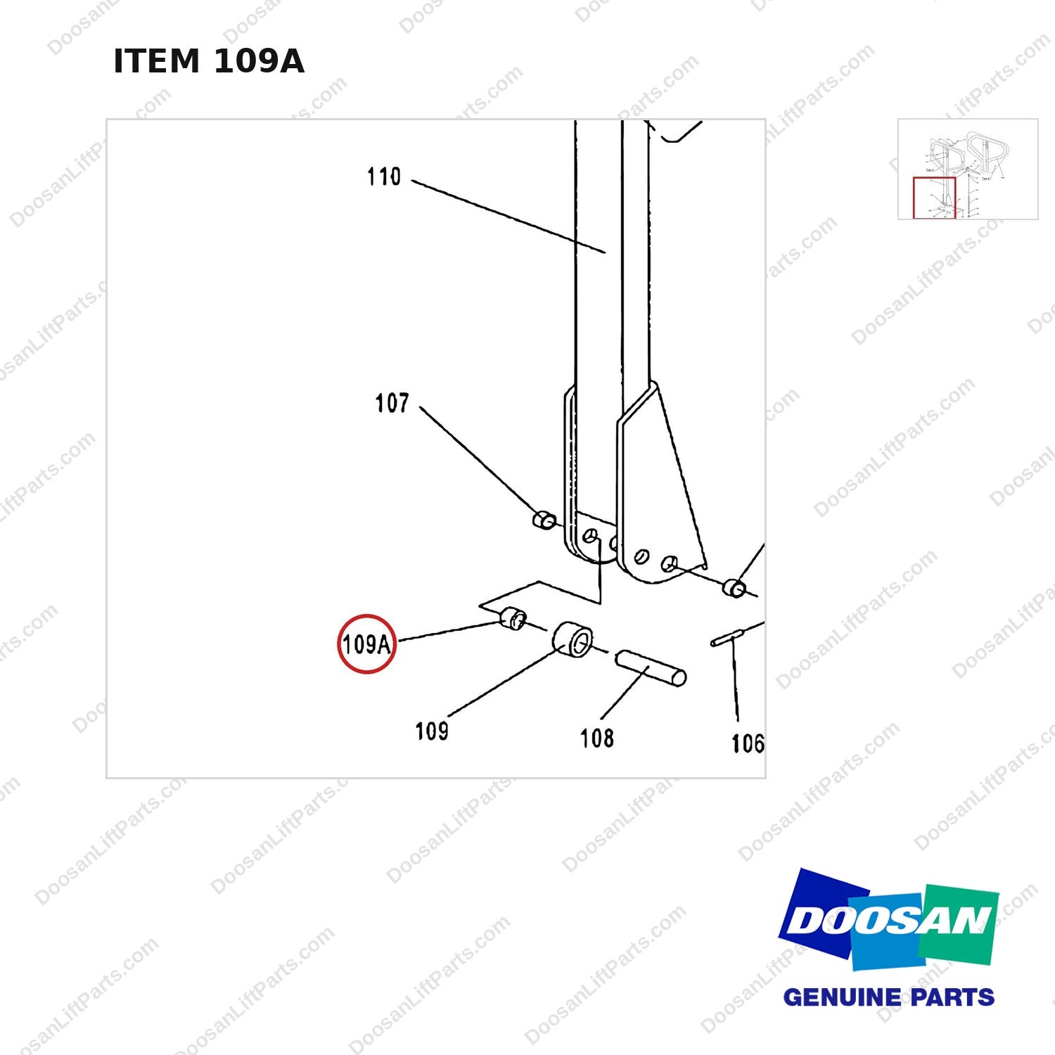 AC109A HPT28 HAND PALLET TRUCK - HANDLE - parts diagram, item 109A shown - genuine Doosan / Bobcat forklift part