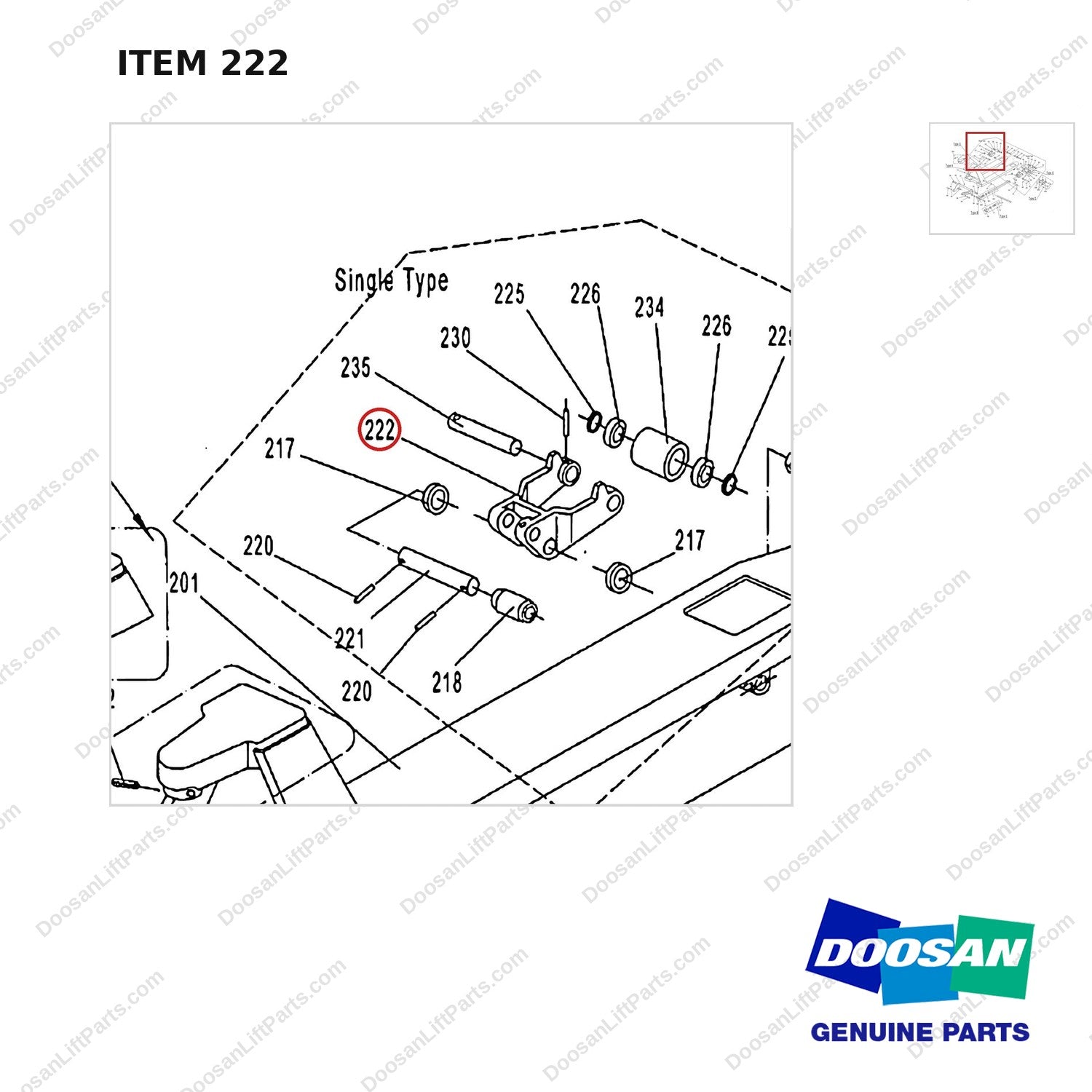 AC222 HPT28 HAND PALLET TRUCK - FRAME - parts diagram, item 222 shown - genuine Doosan / Bobcat forklift part
