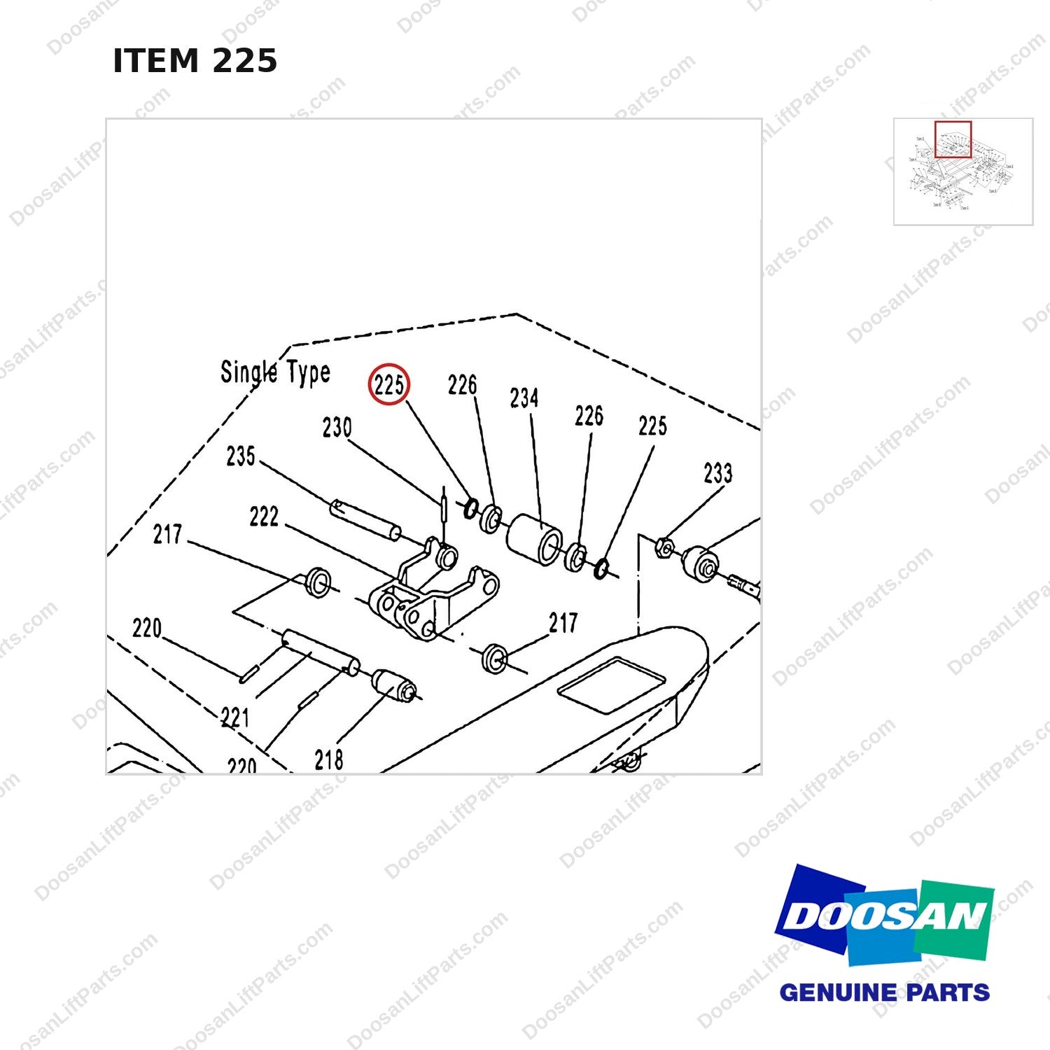 AC225 HPT28 HAND PALLET TRUCK - FRAME - parts diagram, item 225 shown - genuine Doosan / Bobcat forklift part