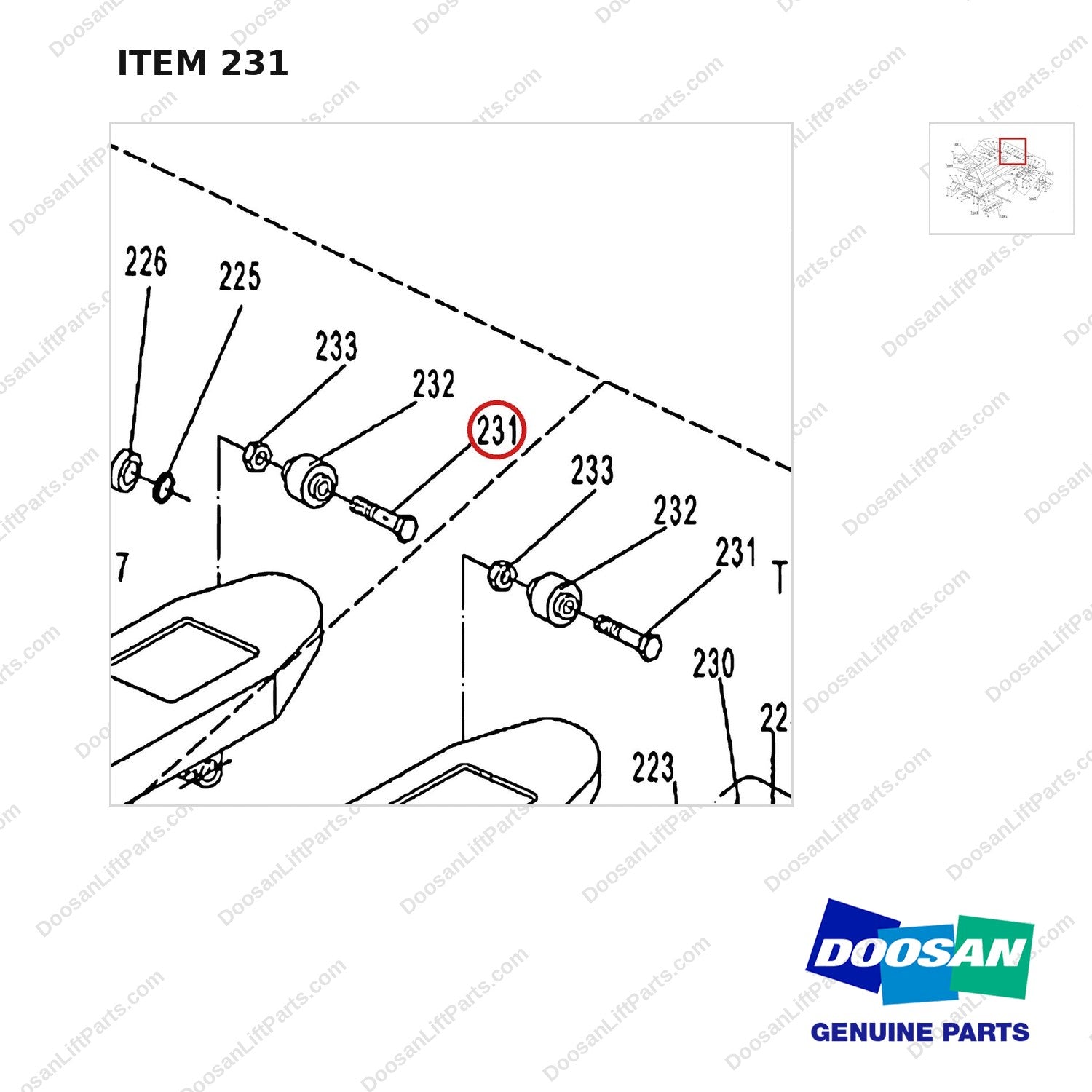 AC231 HPT28 HAND PALLET TRUCK - FRAME - parts diagram, item 231 shown - genuine Doosan / Bobcat forklift part