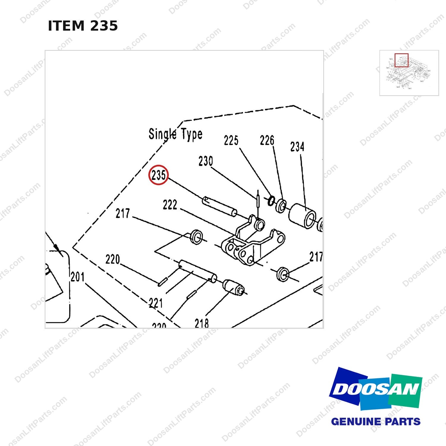 AC235 HPT28 HAND PALLET TRUCK - FRAME - parts diagram, item 235 shown - genuine Doosan / Bobcat forklift part