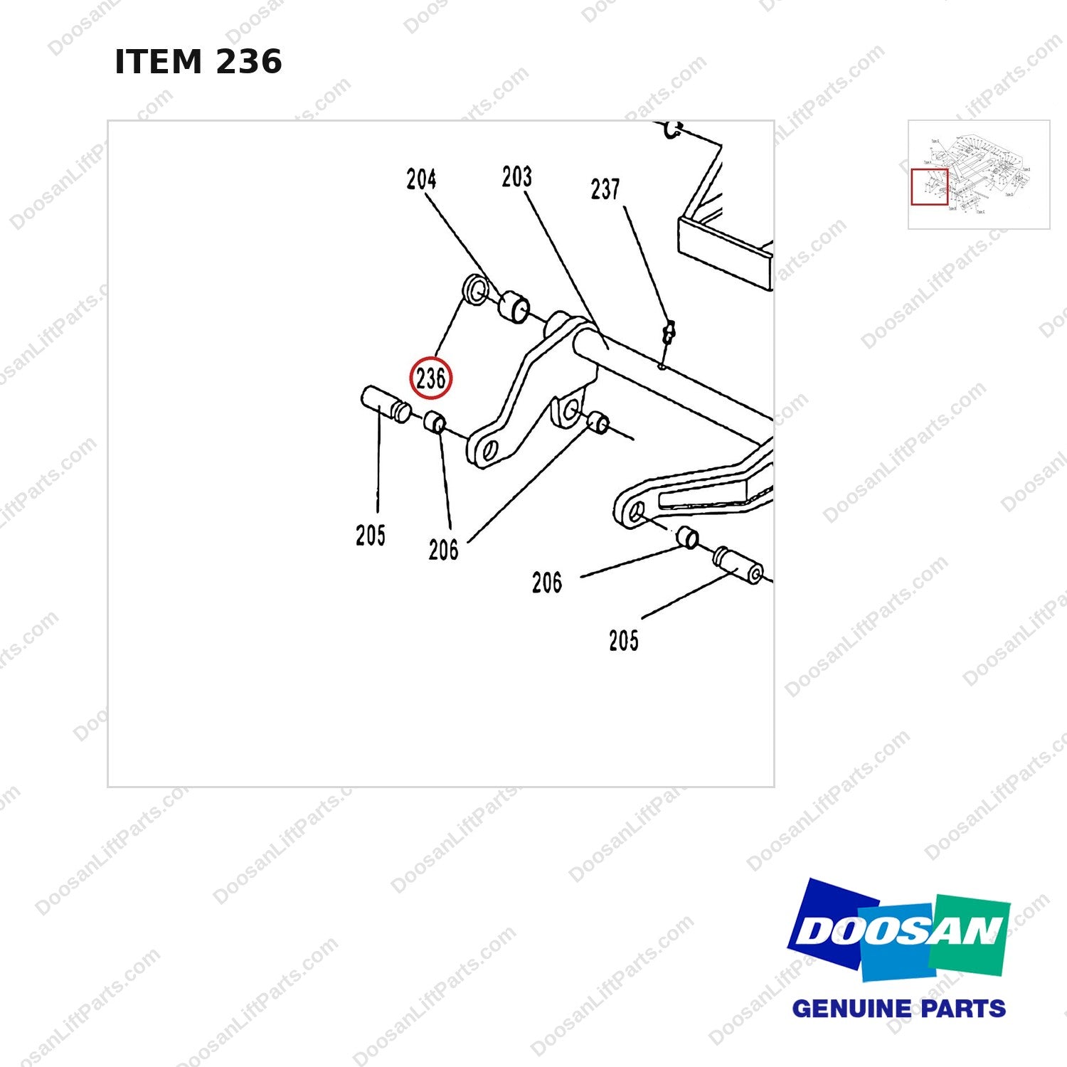 AC236 HPT28 HAND PALLET TRUCK - FRAME - parts diagram, item 236 shown - genuine Doosan / Bobcat forklift part