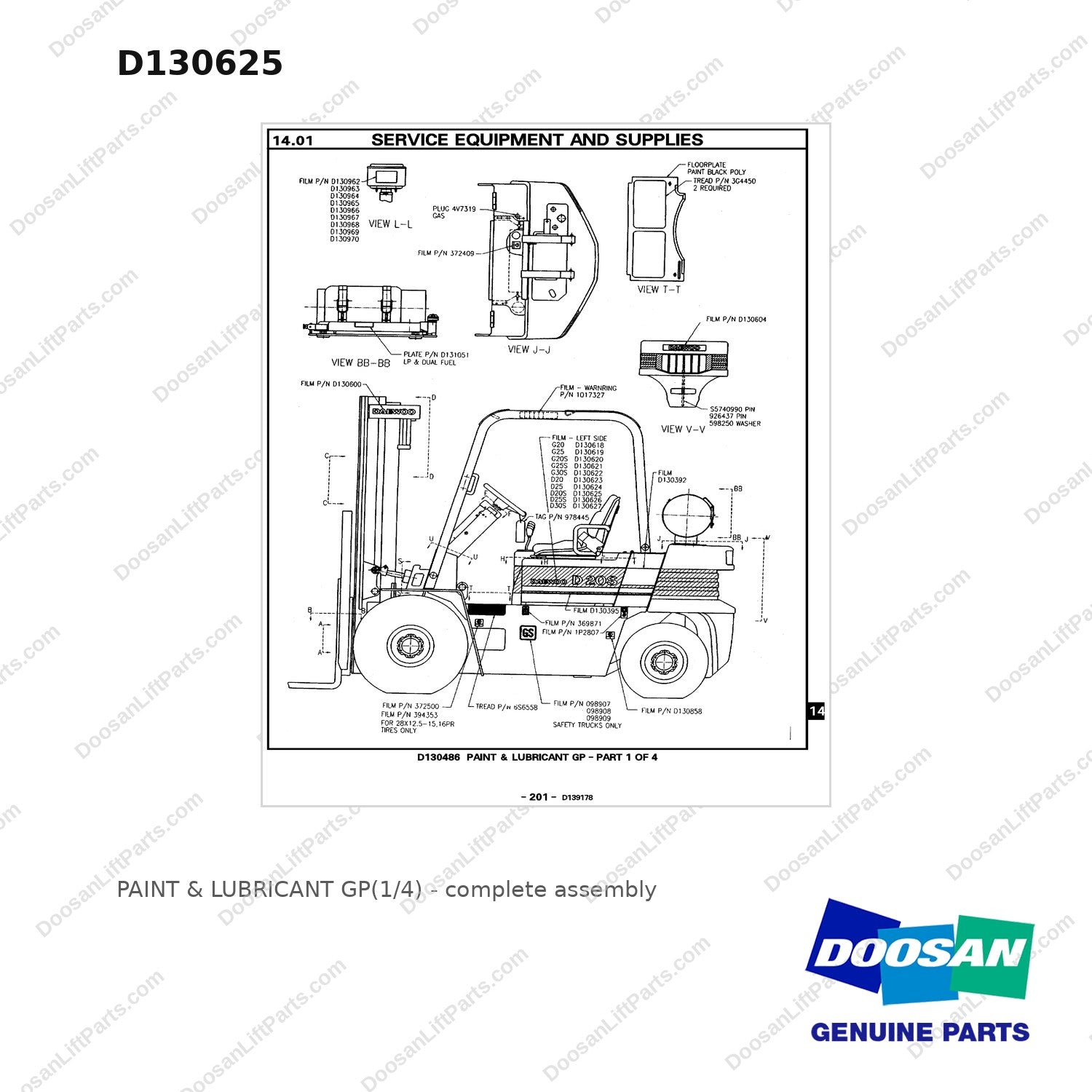 D130625 PAINT & LUBRICANT GP(1/4) - full parts diagram - genuine Doosan / Bobcat forklift part