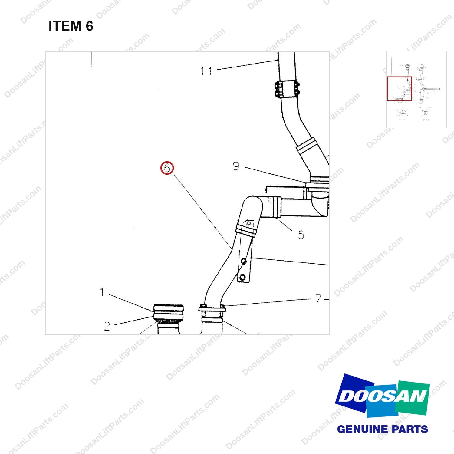 D130976 CH/AR-HIGH PRECLEANER - parts diagram, item 6 shown - genuine Doosan / Bobcat forklift part