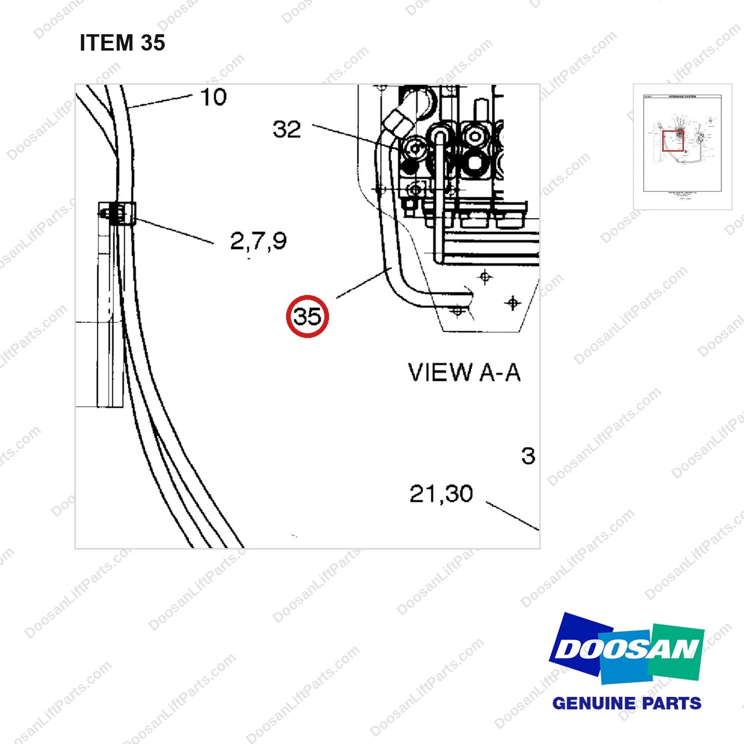 D131148 VALVE AR-3 SECTION-LTZ - parts diagram, item 35 shown - genuine Doosan / Bobcat forklift part