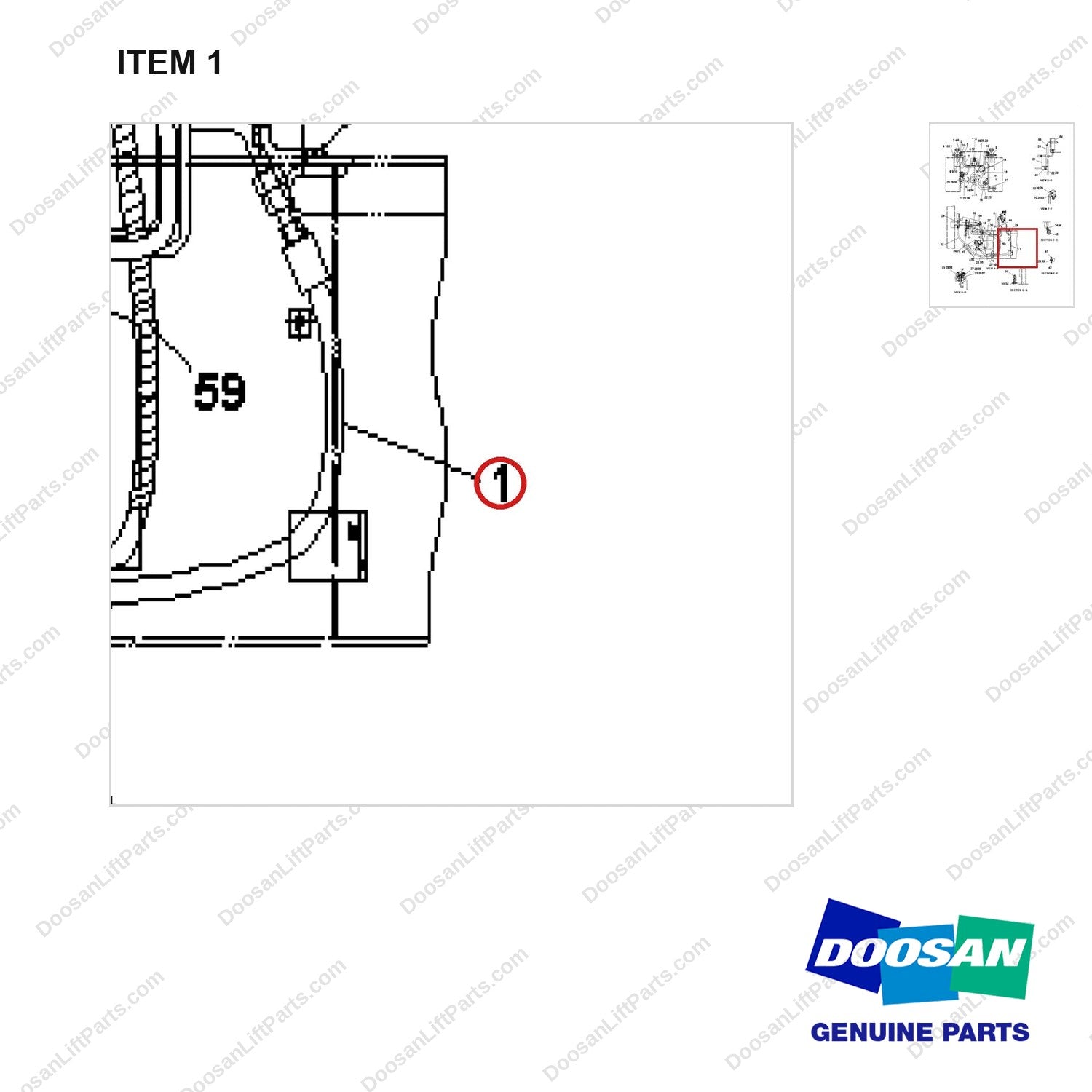 D131160 LINES GP-MAST OPERATING - parts diagram, item 1 shown - genuine Doosan / Bobcat forklift part