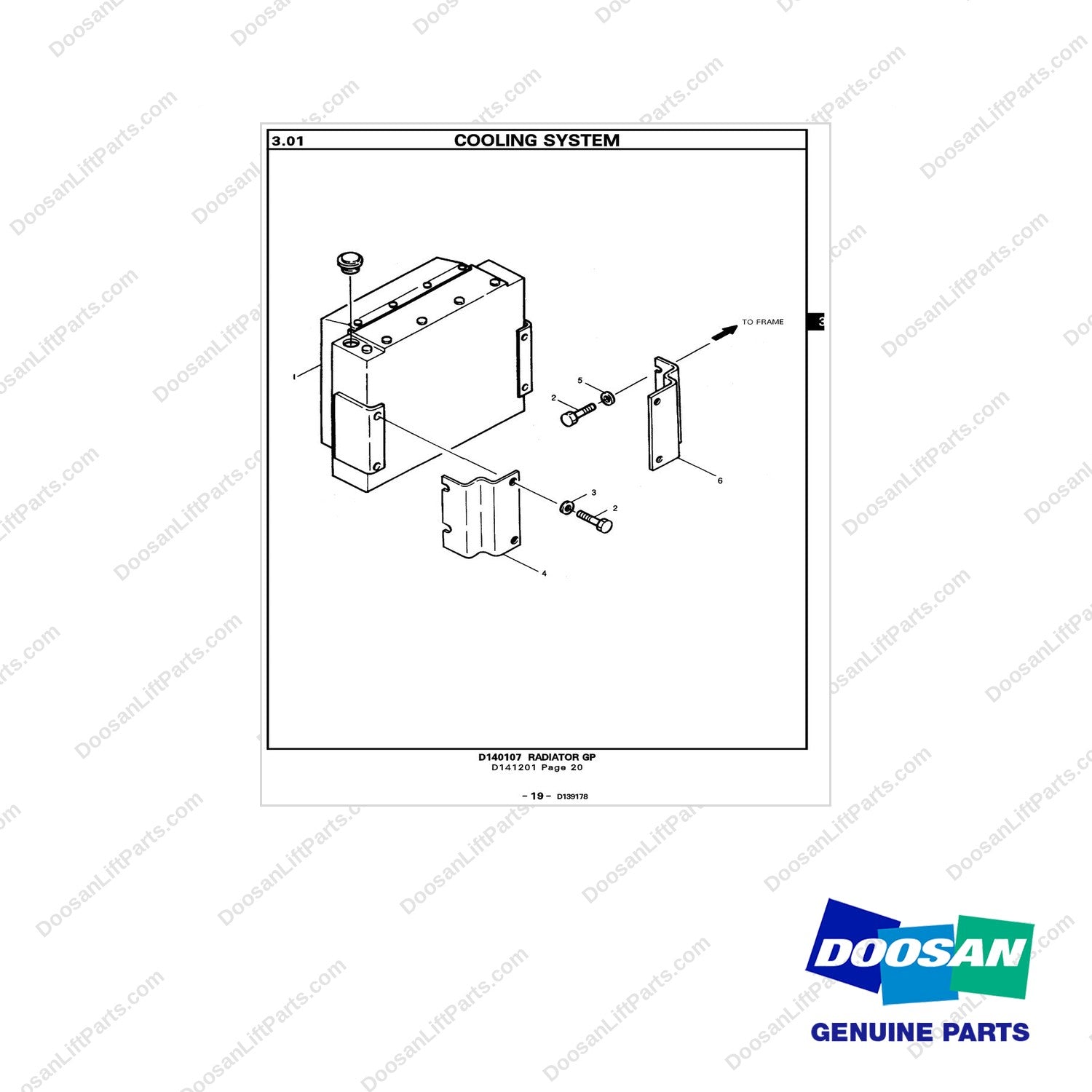 D141351 RADIATOR GP - full parts diagram - genuine Doosan / Bobcat forklift part