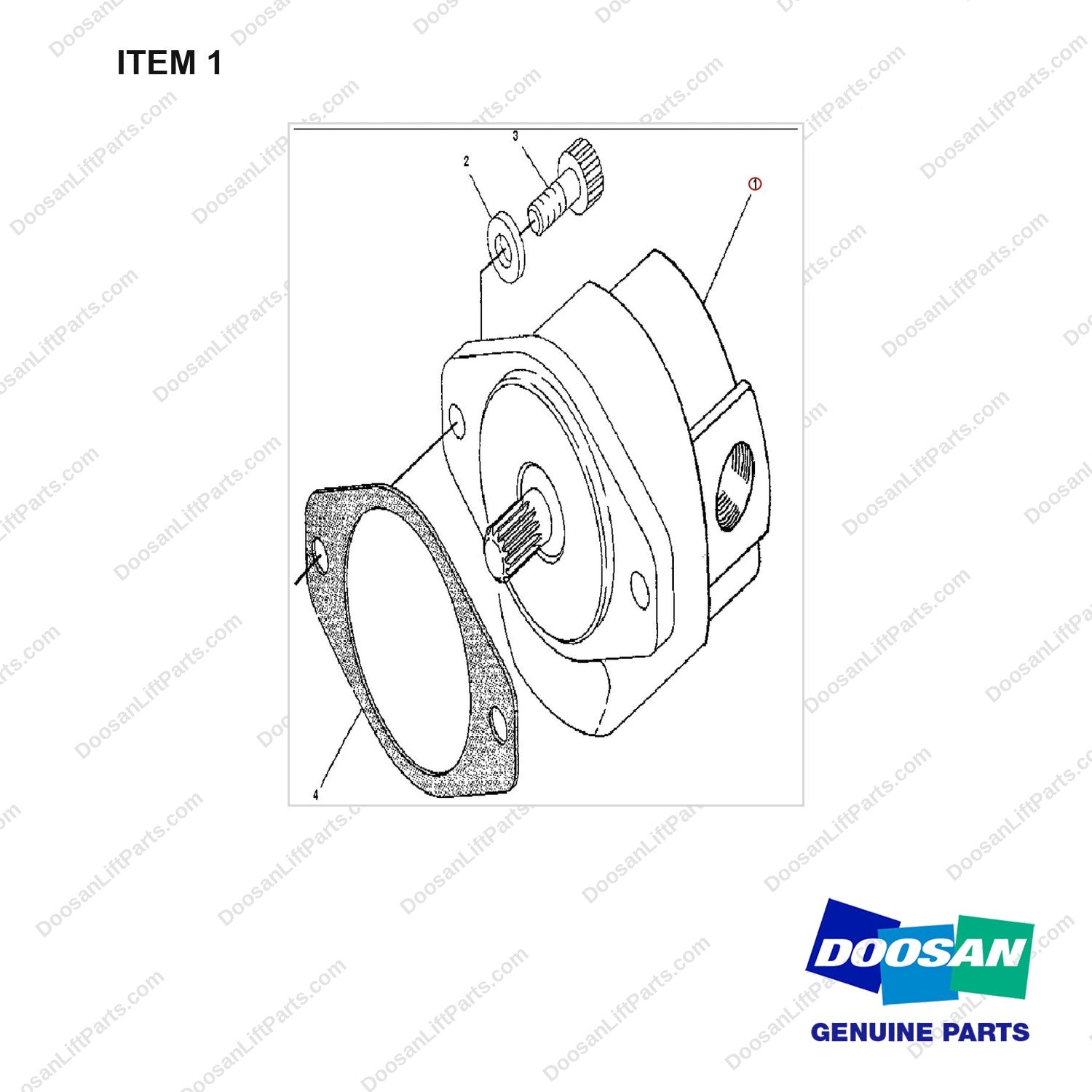 D144210 PUMP GP-GEAR - full parts diagram, item 1 marked - genuine Doosan / Bobcat forklift part