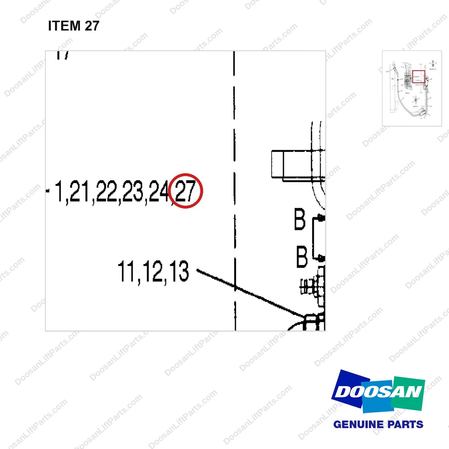 D144374 CH/OV AR.-3WAY TO 4WAY(LTZ) - parts diagram, item 27 shown - genuine Doosan / Bobcat forklift part