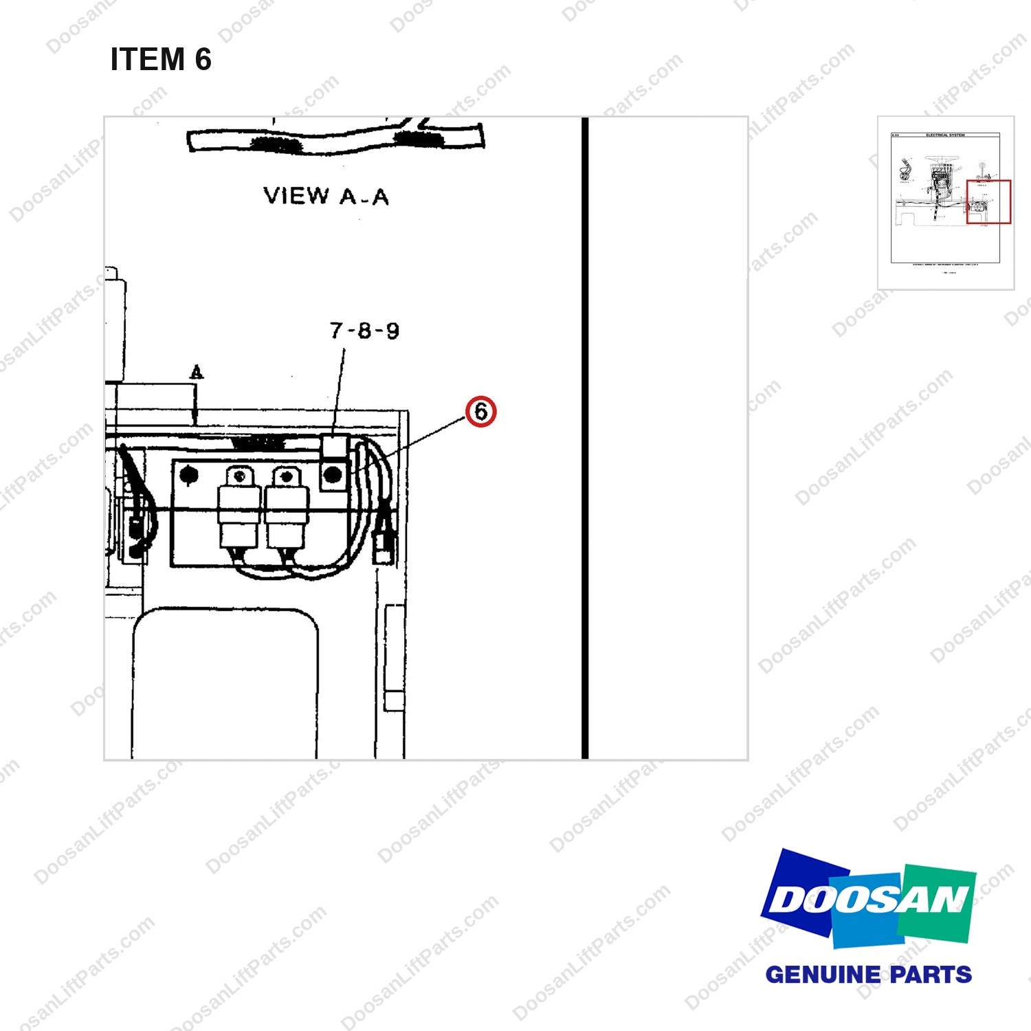 D147431 WIRING GP-INSTRUMENT&IGNITION(3/3) - parts diagram, item 6 shown - genuine Doosan / Bobcat forklift part