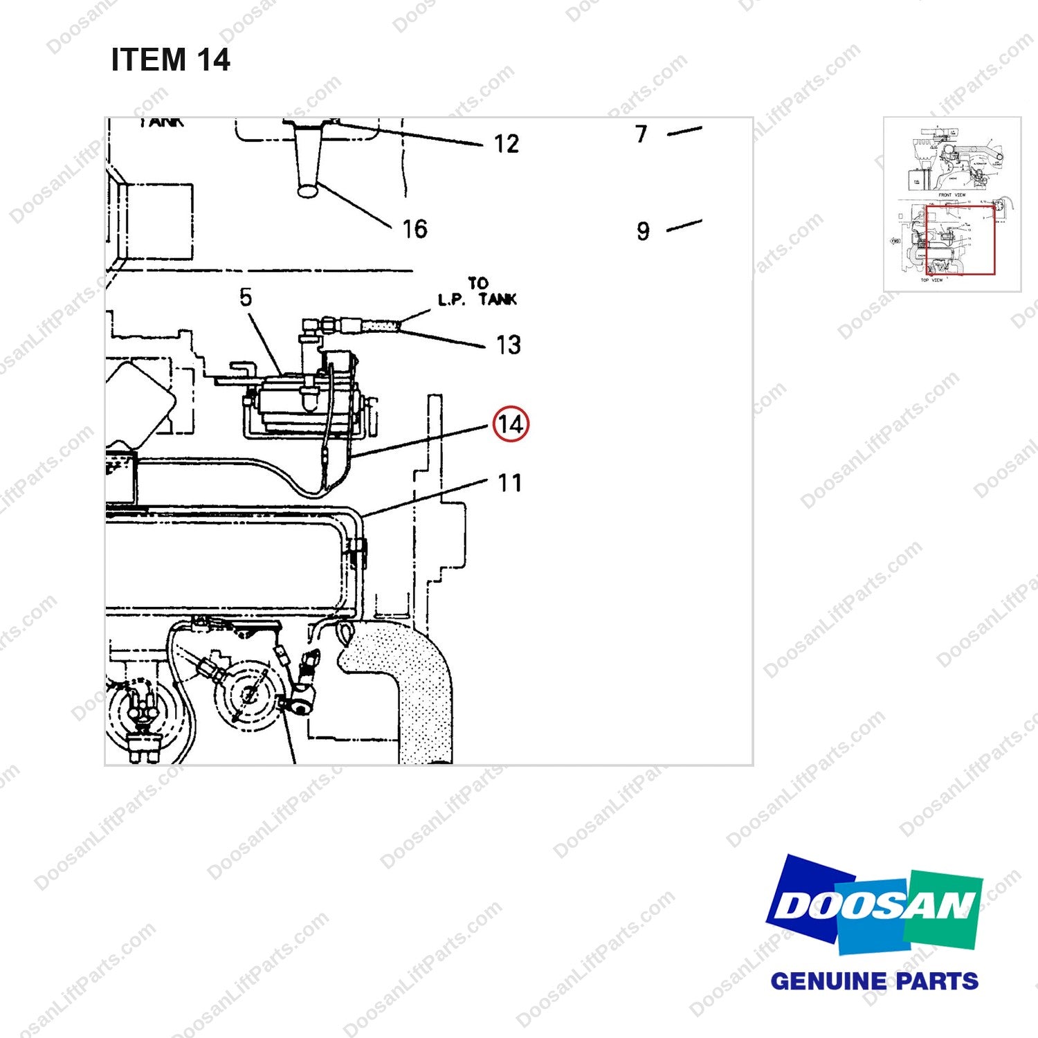 D148474 CH/OV AR.-G TO DUAL(GC) - parts diagram, item 14 shown - genuine Doosan / Bobcat forklift part