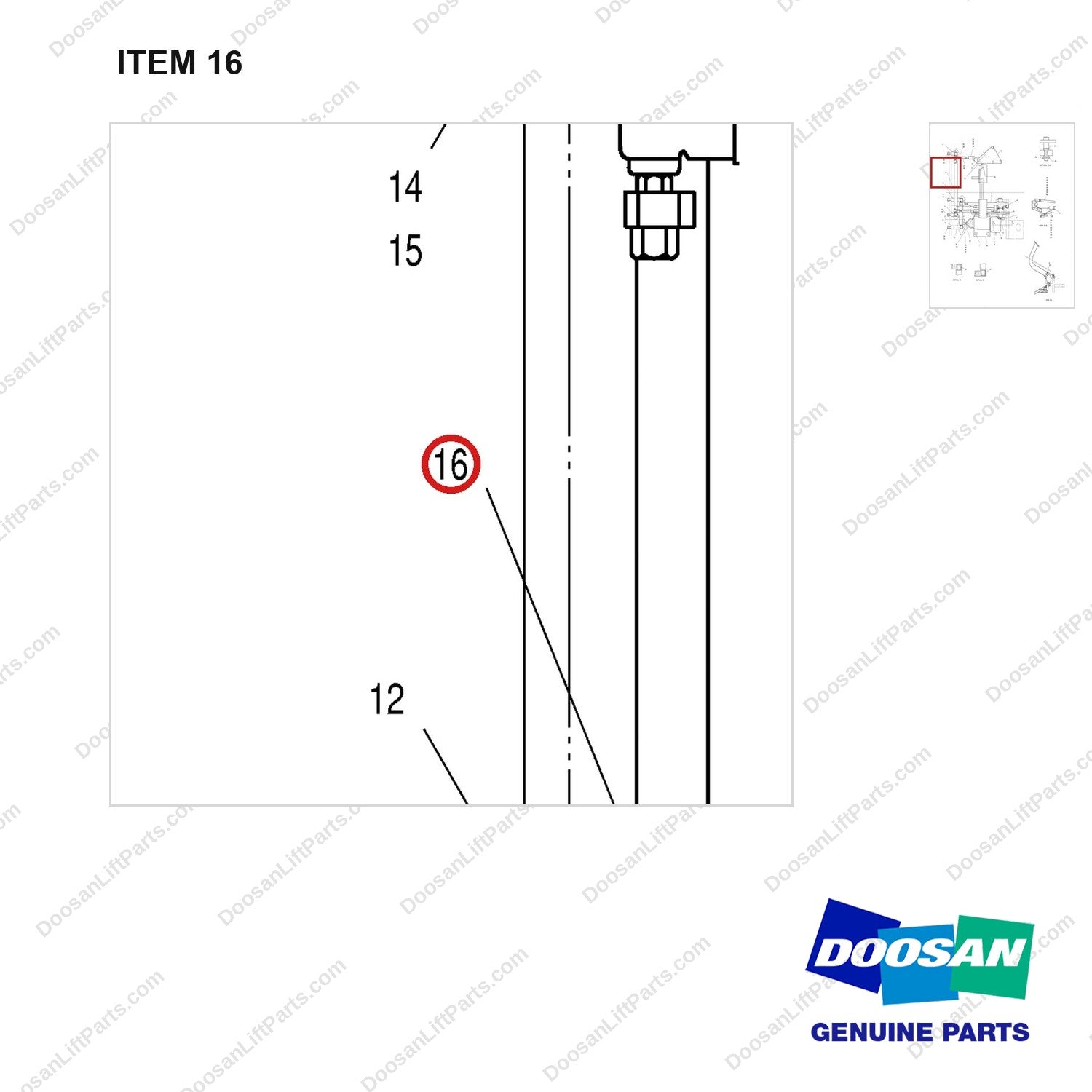 D150340 CONTROL GP-BRAKE & INCHING - parts diagram, item 16 shown - genuine Doosan / Bobcat forklift part
