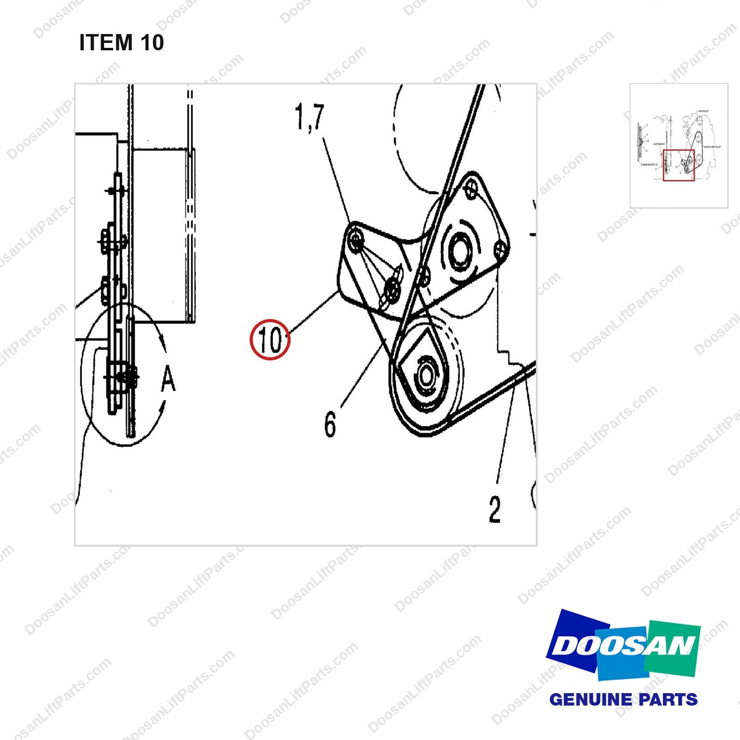 D150640 BELT GP-ACCESSORY DRIVE - 4.2482 E/G - parts diagram, item 10 shown - genuine Doosan / Bobcat forklift part