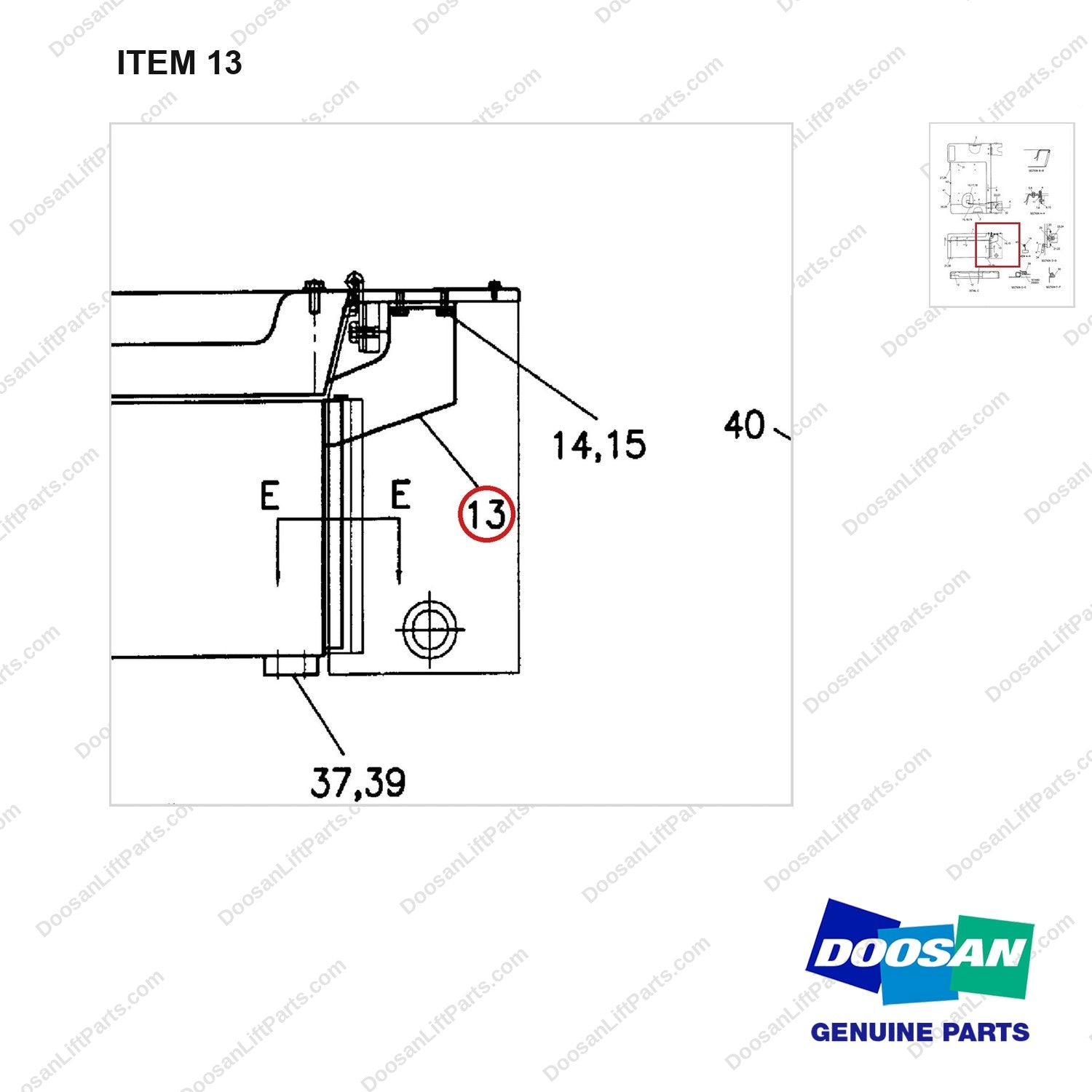 D150691 HOOD GP - parts diagram, item 13 shown - genuine Doosan / Bobcat forklift part
