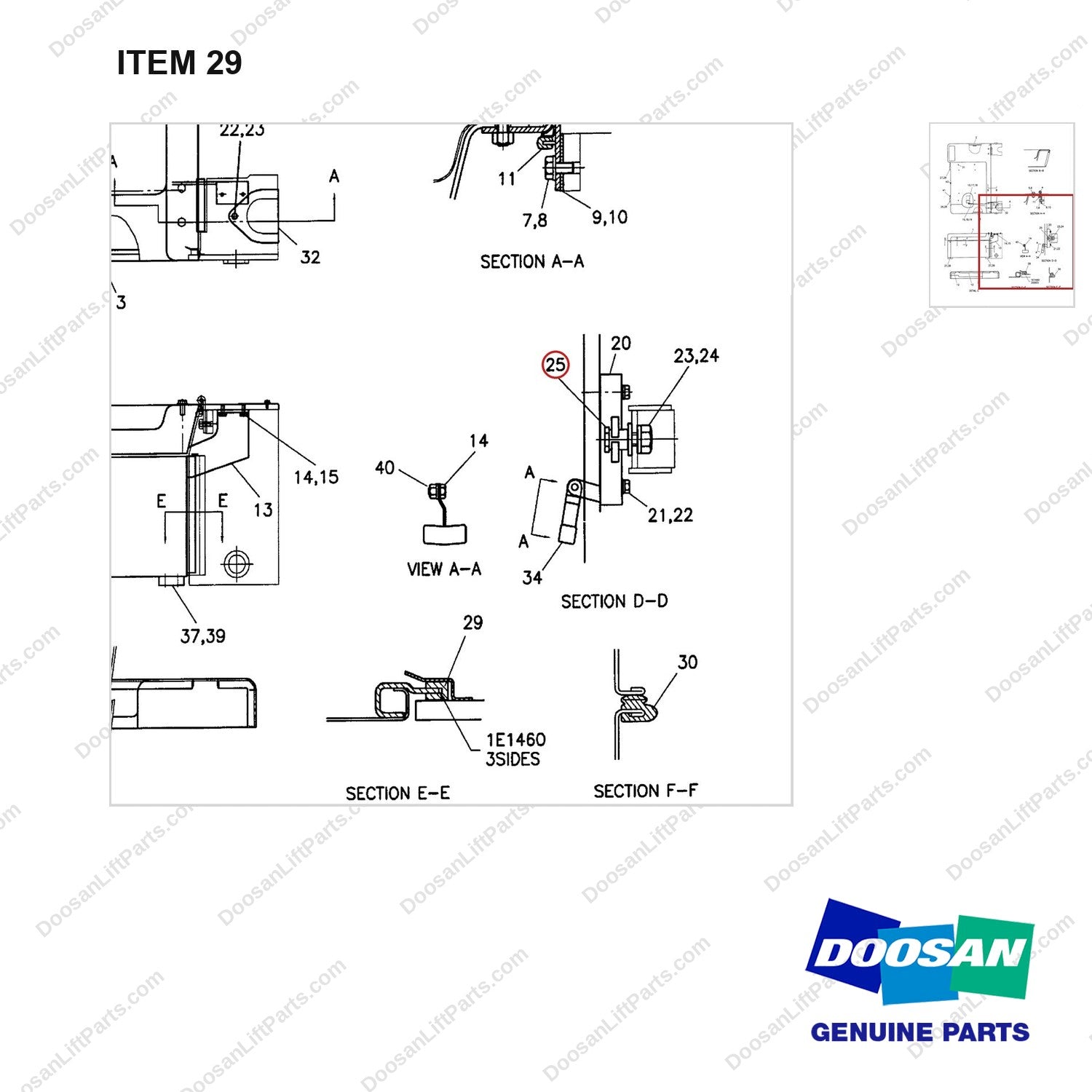 D150692 HOOD GP - parts diagram, item 29 shown - genuine Doosan / Bobcat forklift part