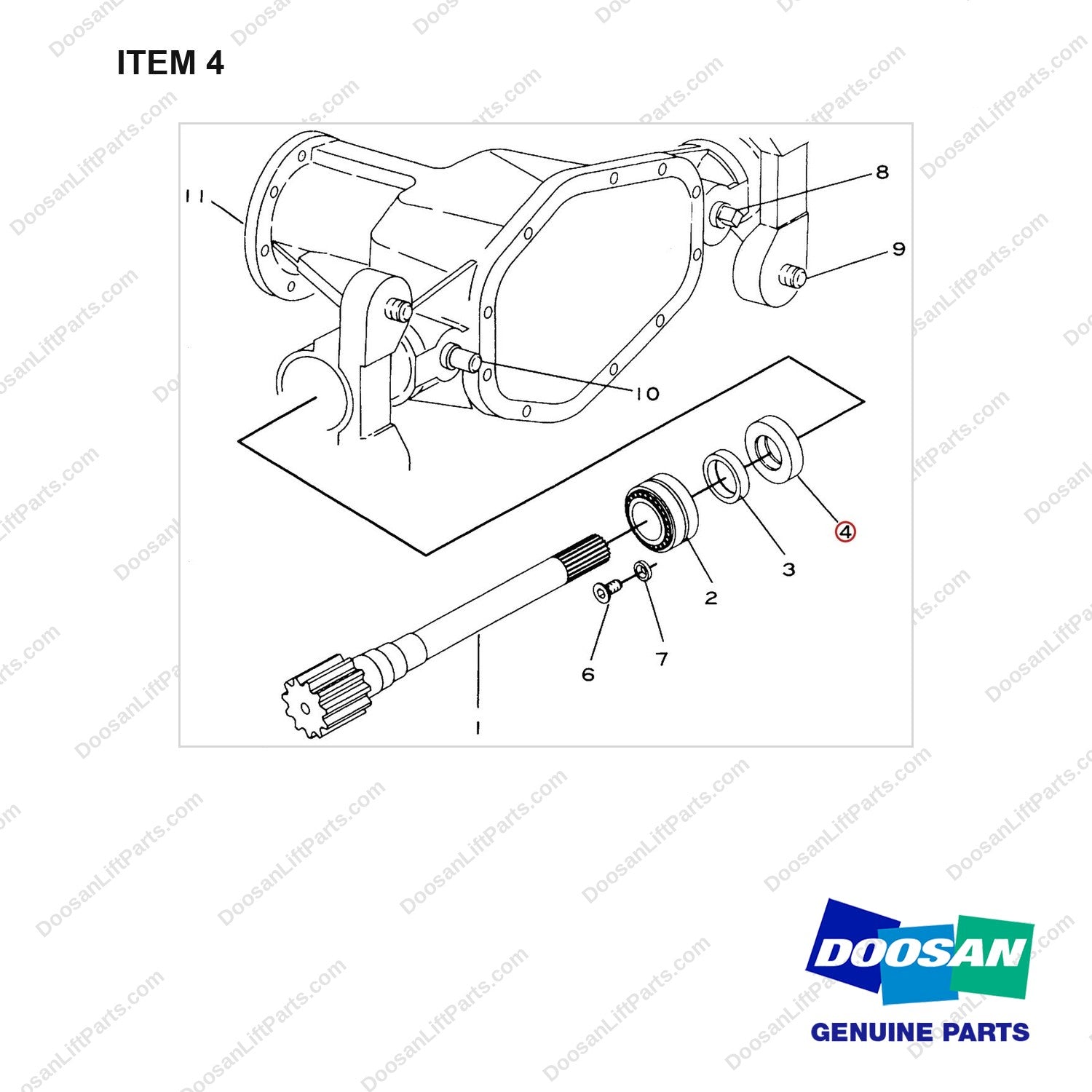 D160266 AXLE GP-DRIVE - (1/2) - full parts diagram, item 4 marked - genuine Doosan / Bobcat forklift part