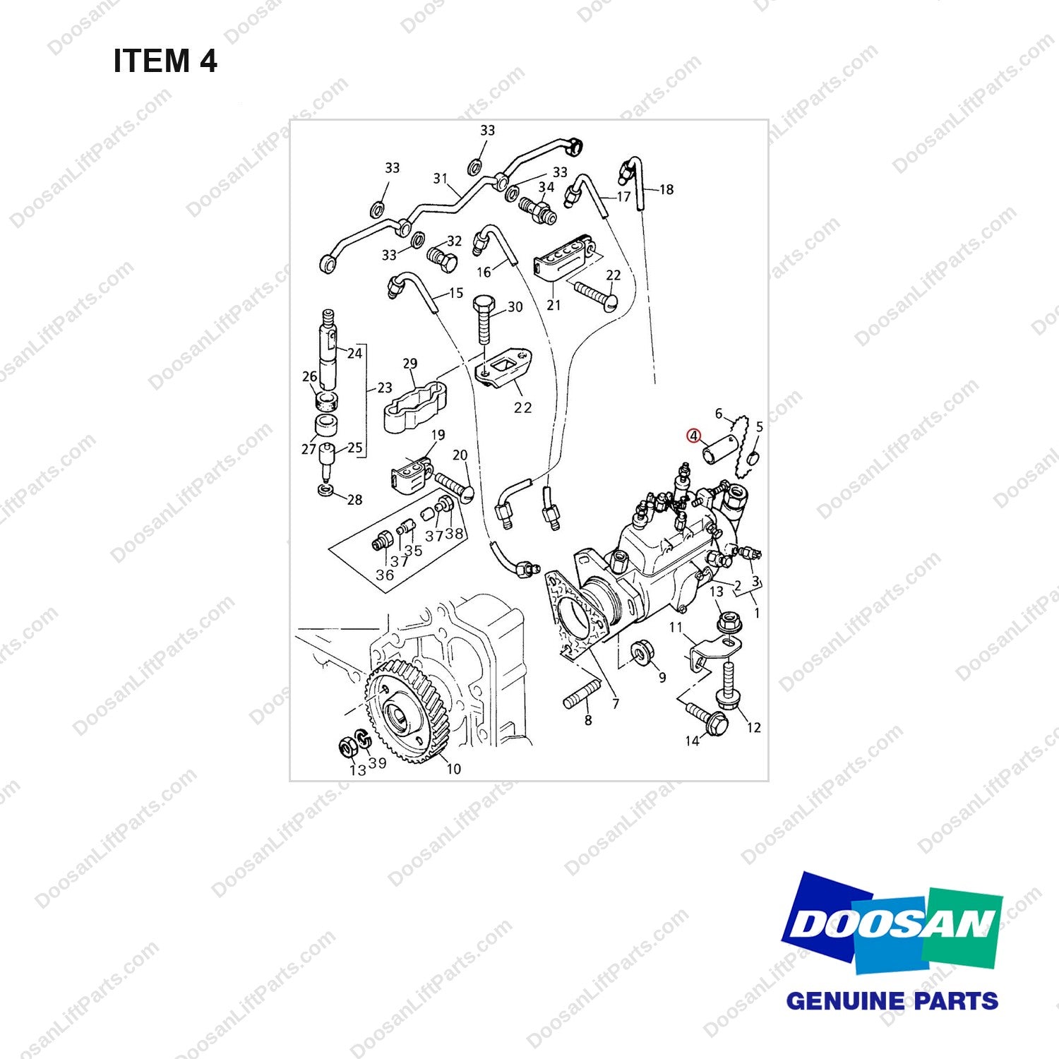 D160940 LINES GP-FUEL INJECTION - 1004 E/G - full parts diagram, item 4 marked - genuine Doosan / Bobcat forklift part
