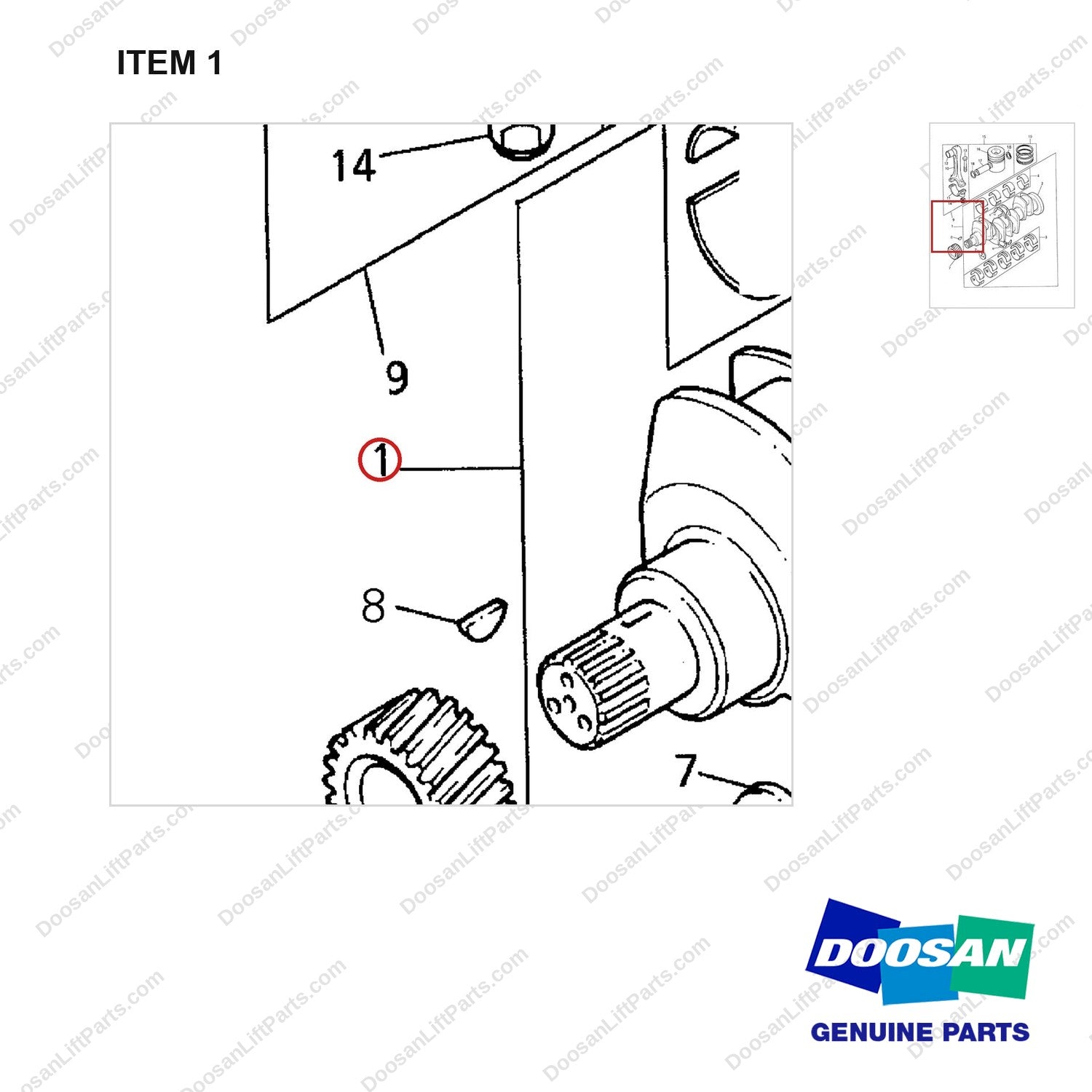 D160946 CRANKSHAFT.PISTON & CON.RODS GP(1004.4 E/G) - parts diagram, item 1 shown - genuine Doosan / Bobcat forklift part