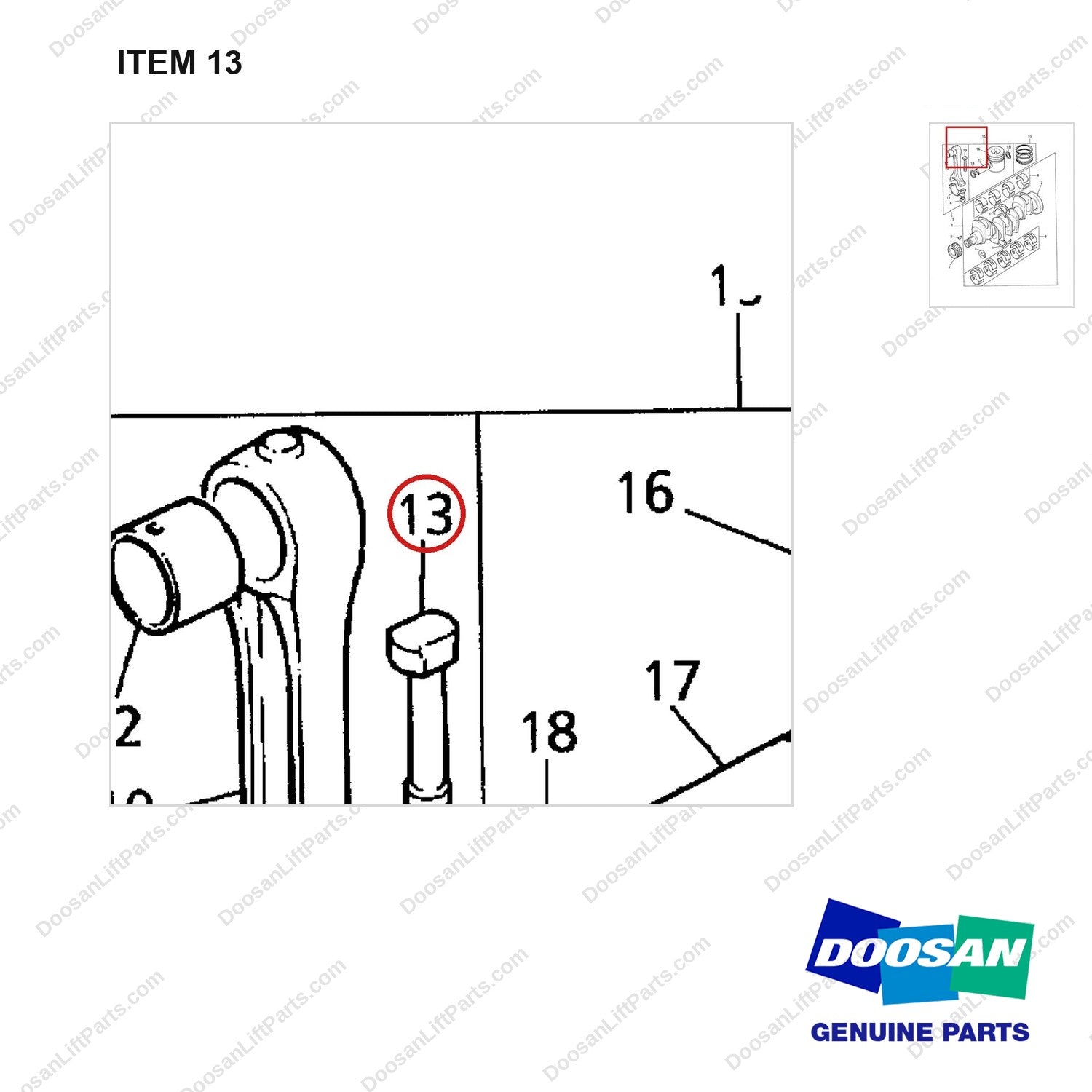 D160949 CRANKSHAFT.PISTON & CON.RODS GP(1004.4 E/G) - parts diagram, item 13 shown - genuine Doosan / Bobcat forklift part