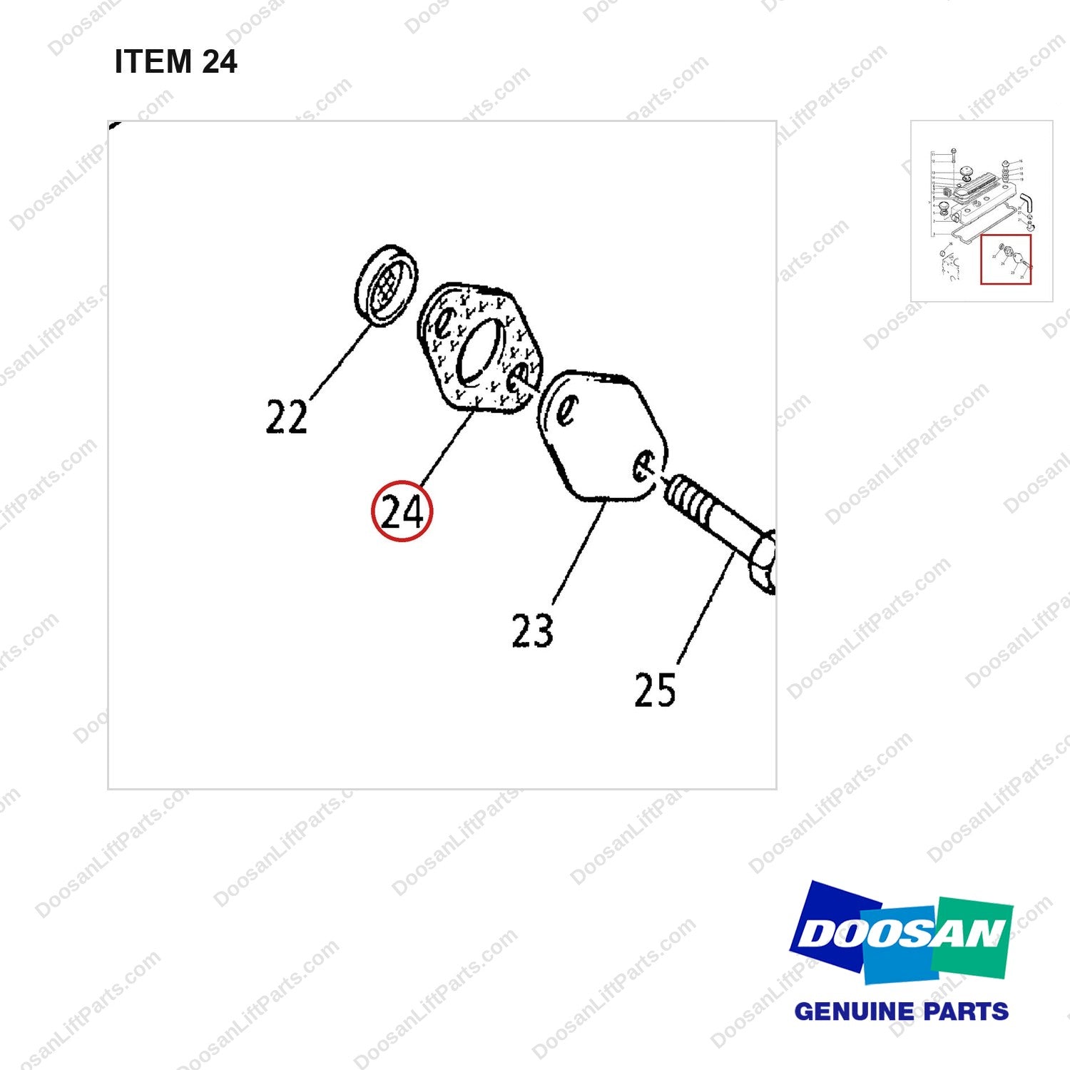 D161004 COVER GP(1004.4 E/G) - parts diagram, item 24 shown - genuine Doosan / Bobcat forklift part