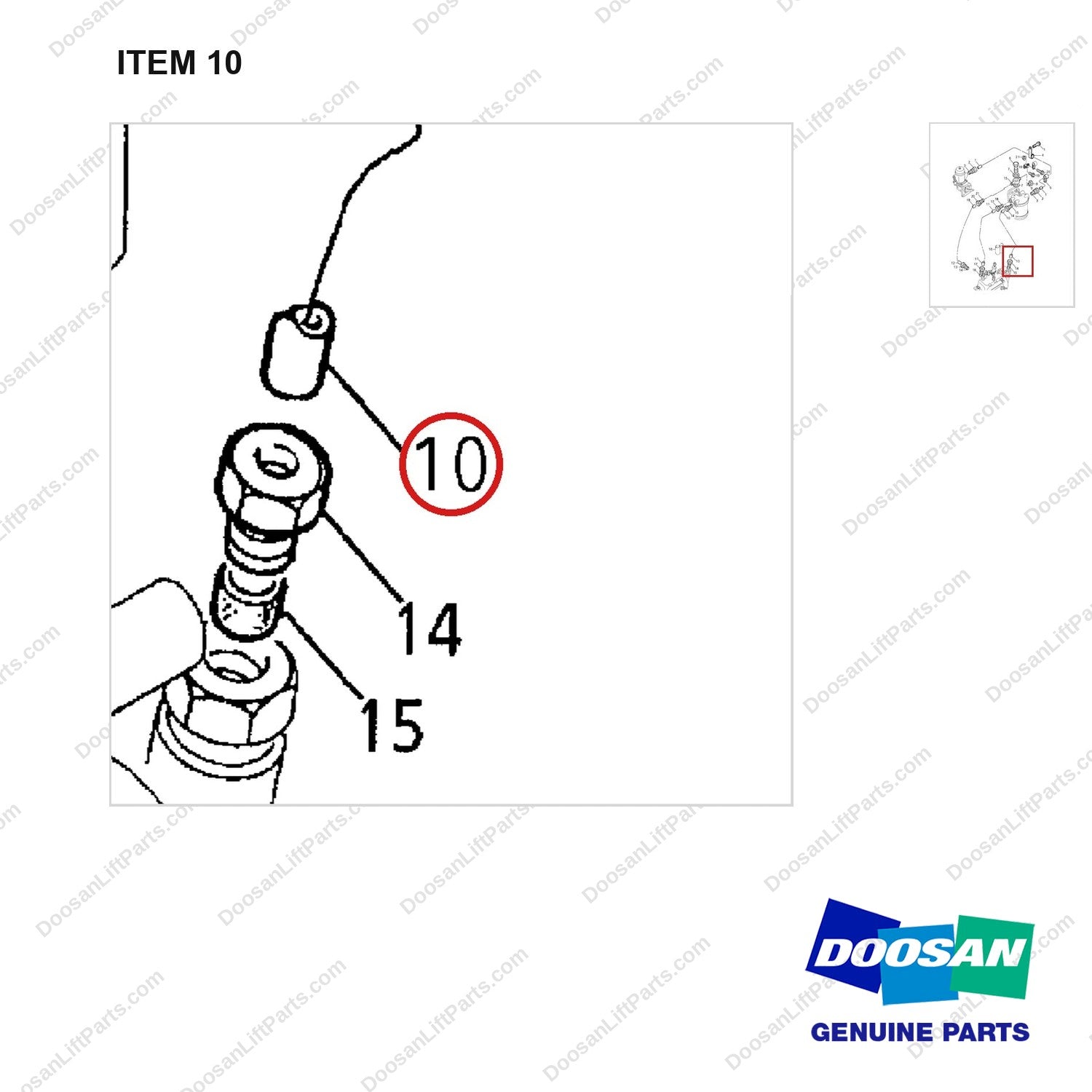 D161040 LINES GP-FUEL FILTER - 1004 E/G - parts diagram, item 10 shown - genuine Doosan / Bobcat forklift part