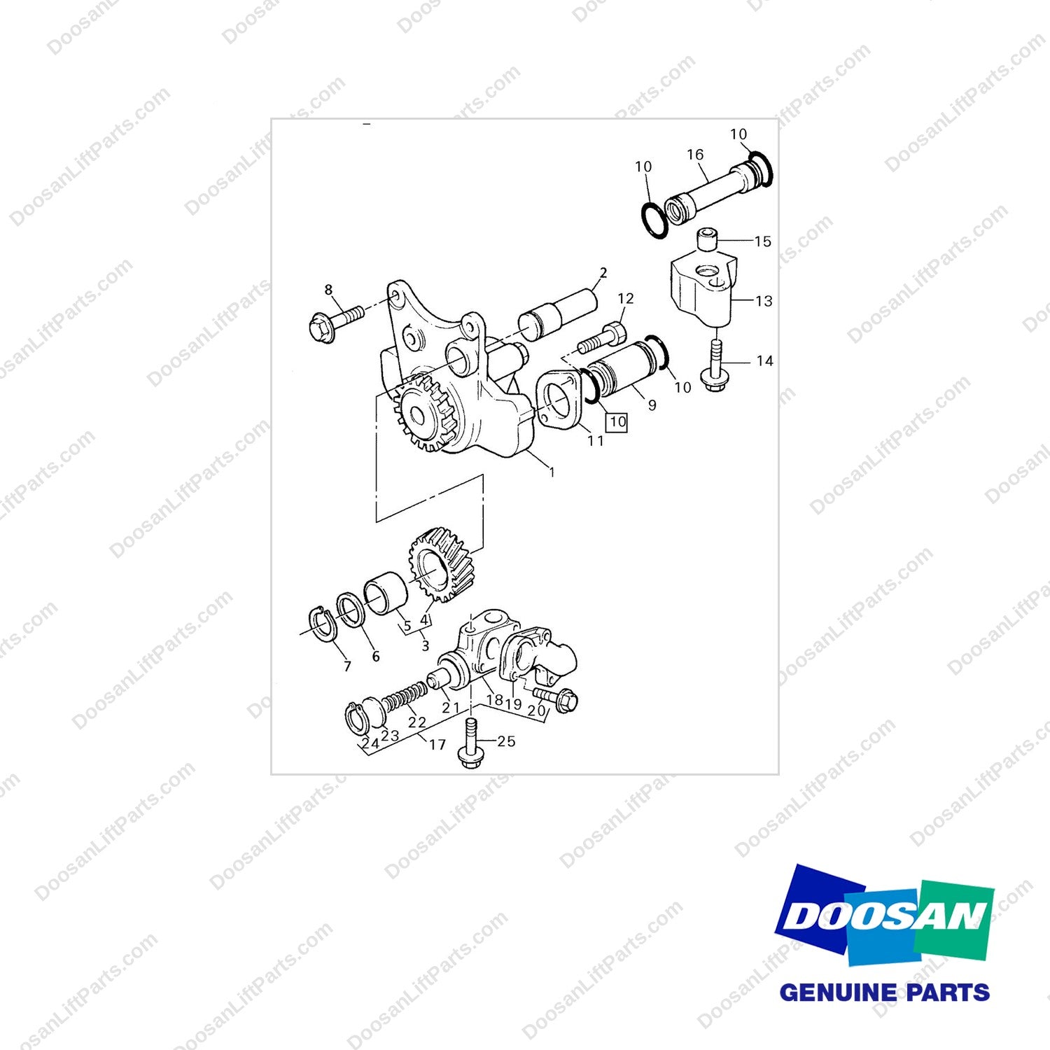 D161073 OIL PUMP GP - 1004 E/G - full parts diagram - genuine Doosan / Bobcat forklift part
