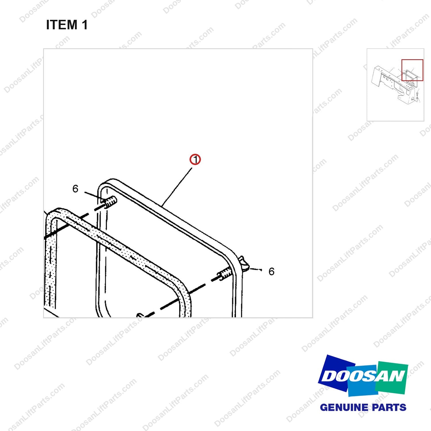D170053 FIREWALL GP - parts diagram, item 1 shown - genuine Doosan / Bobcat forklift part