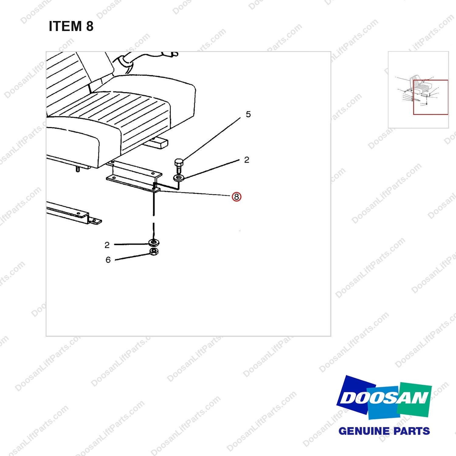 D170099 SEAT GP-GRAMMER - parts diagram, item 8 shown - genuine Doosan / Bobcat forklift part