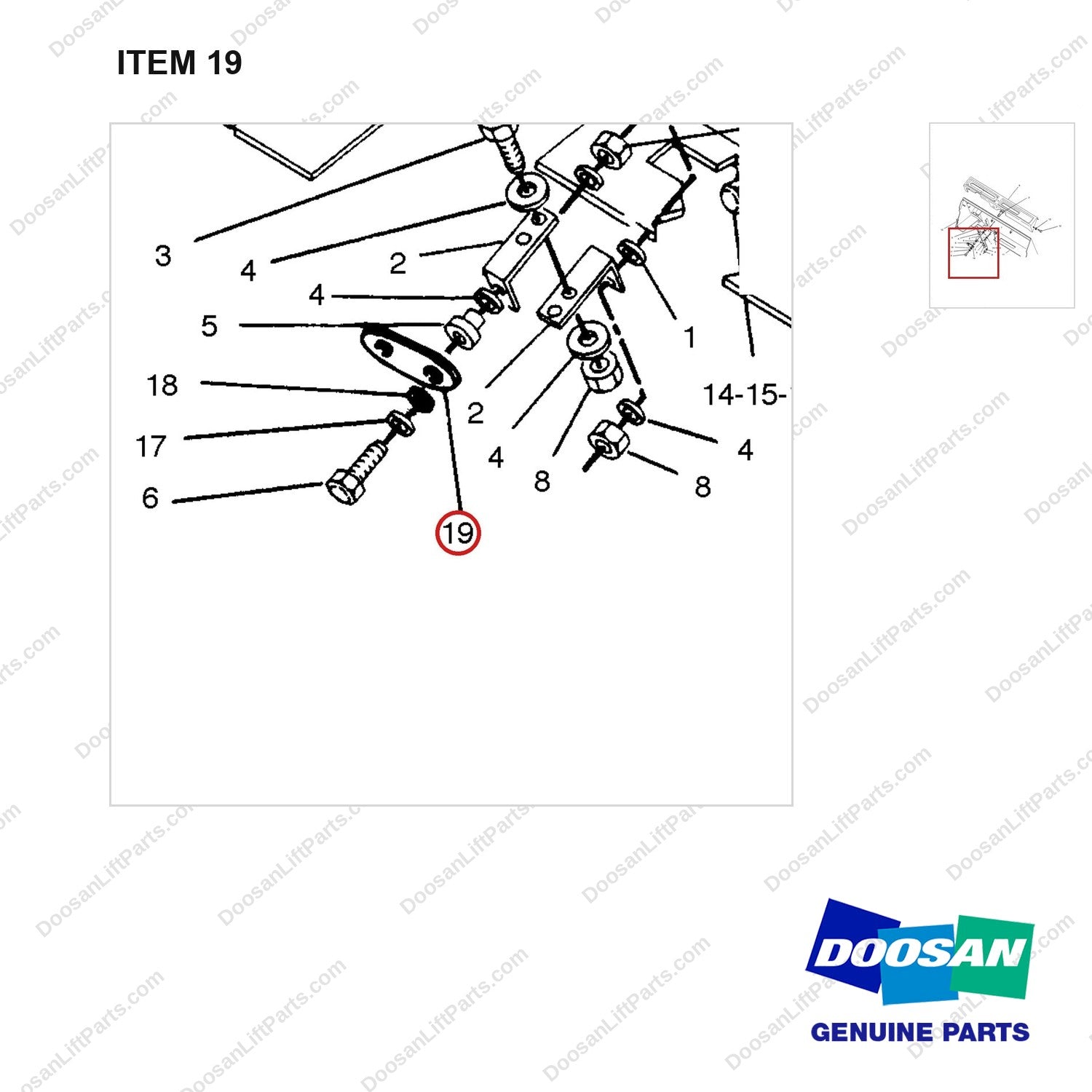 D170111 COWLING GP - parts diagram, item 19 shown - genuine Doosan / Bobcat forklift part